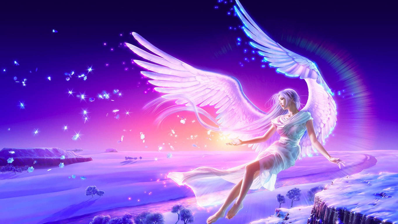 Pink Fairy, glowing wings, snowy cliffside, HD Desktop Wallpaper