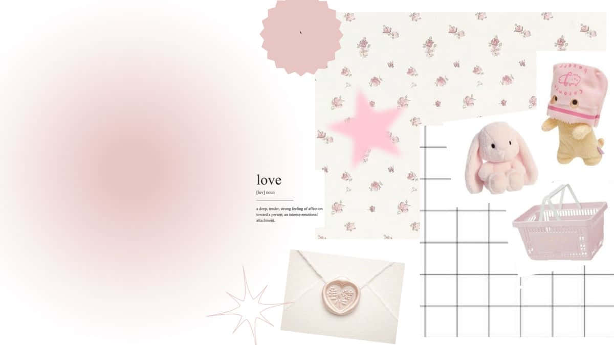 pink pastel, floral patterns, plush bunnies, SD Desktop Wallpaper