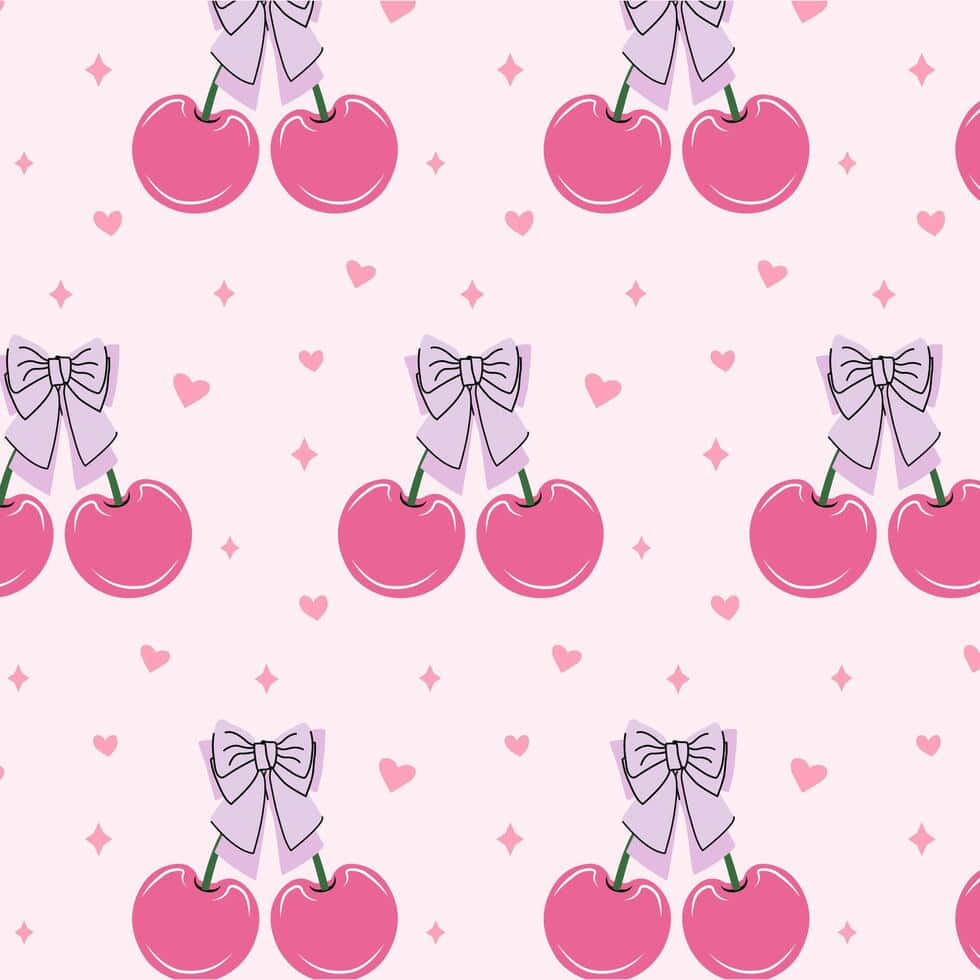 Cherry Bow Pattern, pink background, lavender bows, SD Desktop Wallpaper