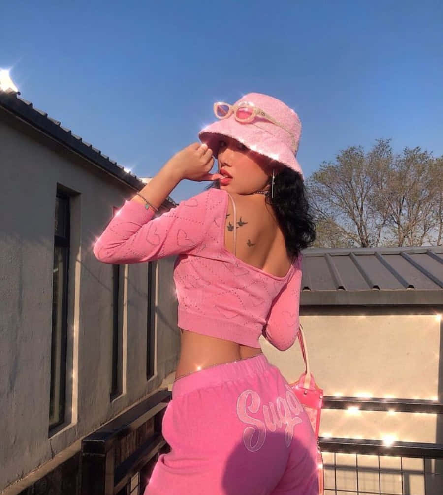 pink outfit, bucket hat, balcony, SD Phone Wallpaper