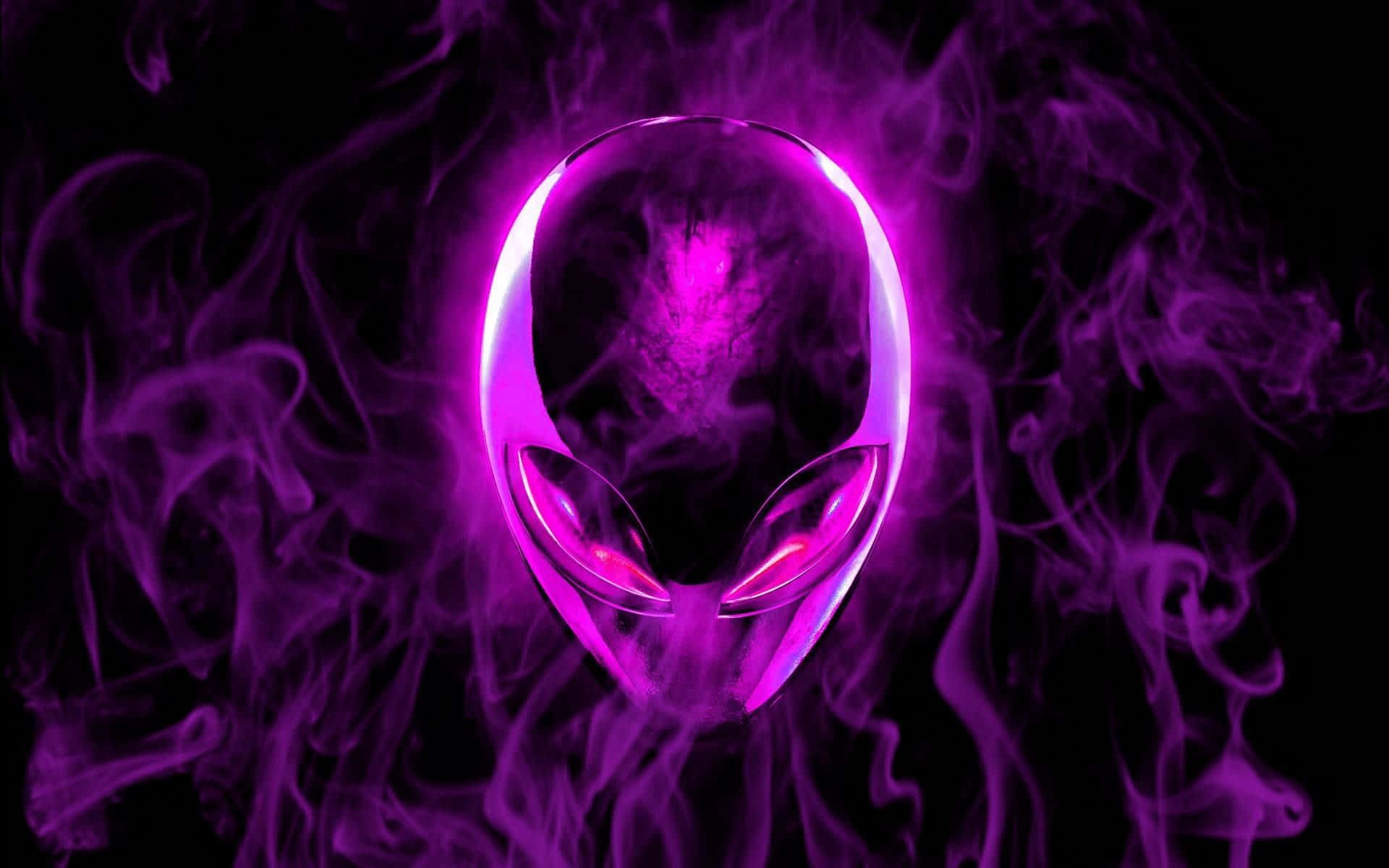 Pink Flames, glowing purple alien head logo, swirling smoke, Full HD Desktop Wallpaper