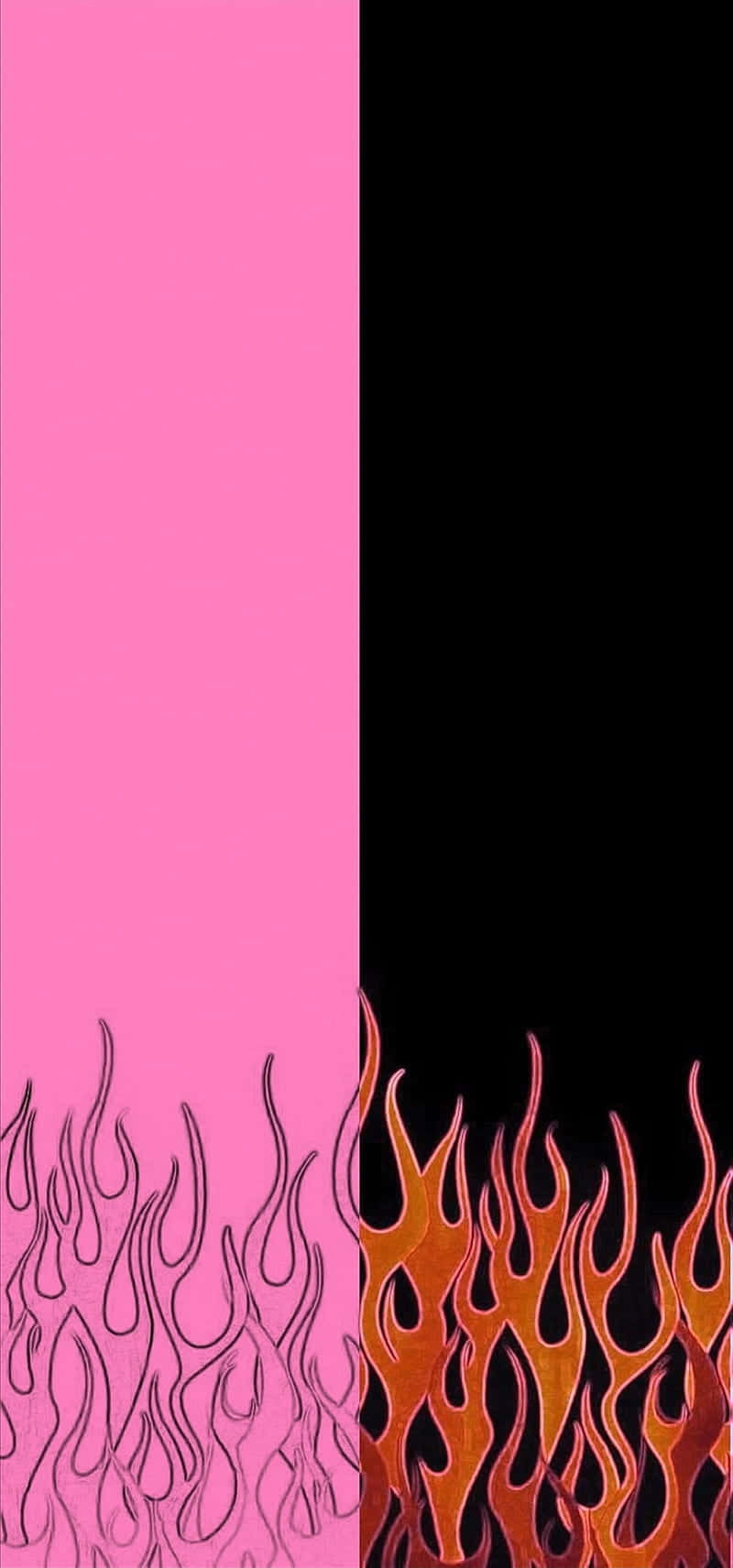 Pink Flames, orange flames, black background, HD Phone Wallpaper