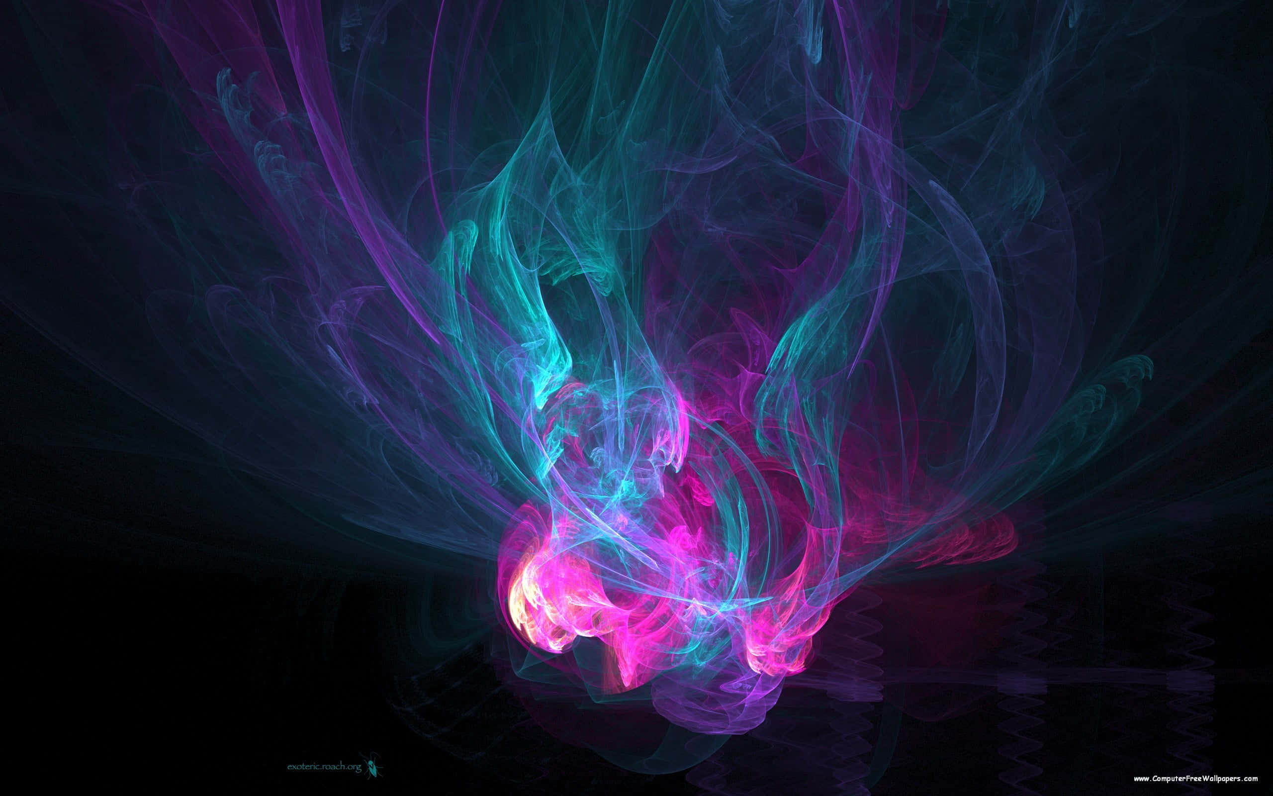neon pink, cyan, fractal smoke, 2K Desktop Wallpaper