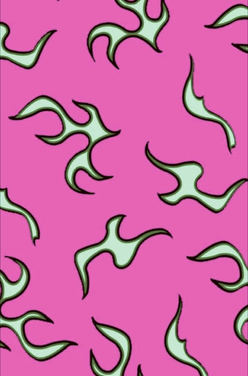 Pink Flames, vibrant pink, mint green, SD Phone Wallpaper