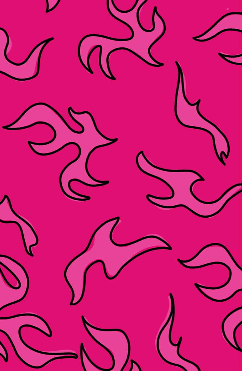 Pink Flames, vibrant pink, bold black outlined flame shapes, SD Phone Wallpaper