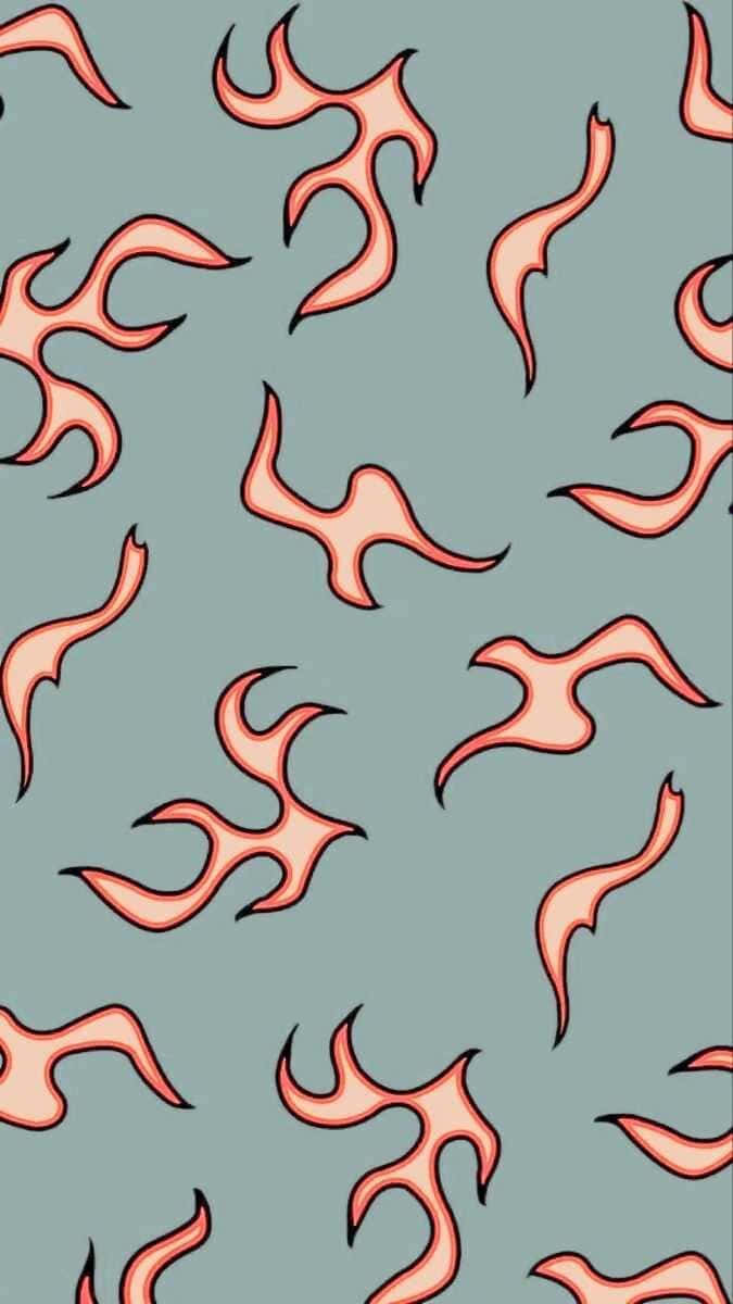 preppy pink flame pattern, coral pink flame shapes, black outlines, SD Phone Wallpaper