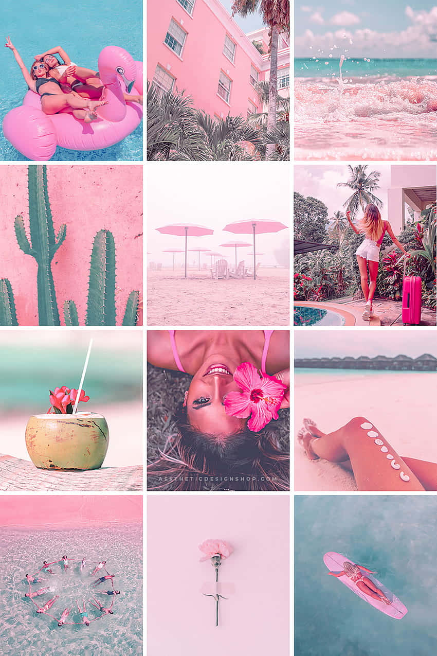 tropical pink aesthetic, flamingo floats, palm trees, SD Phone Wallpaper