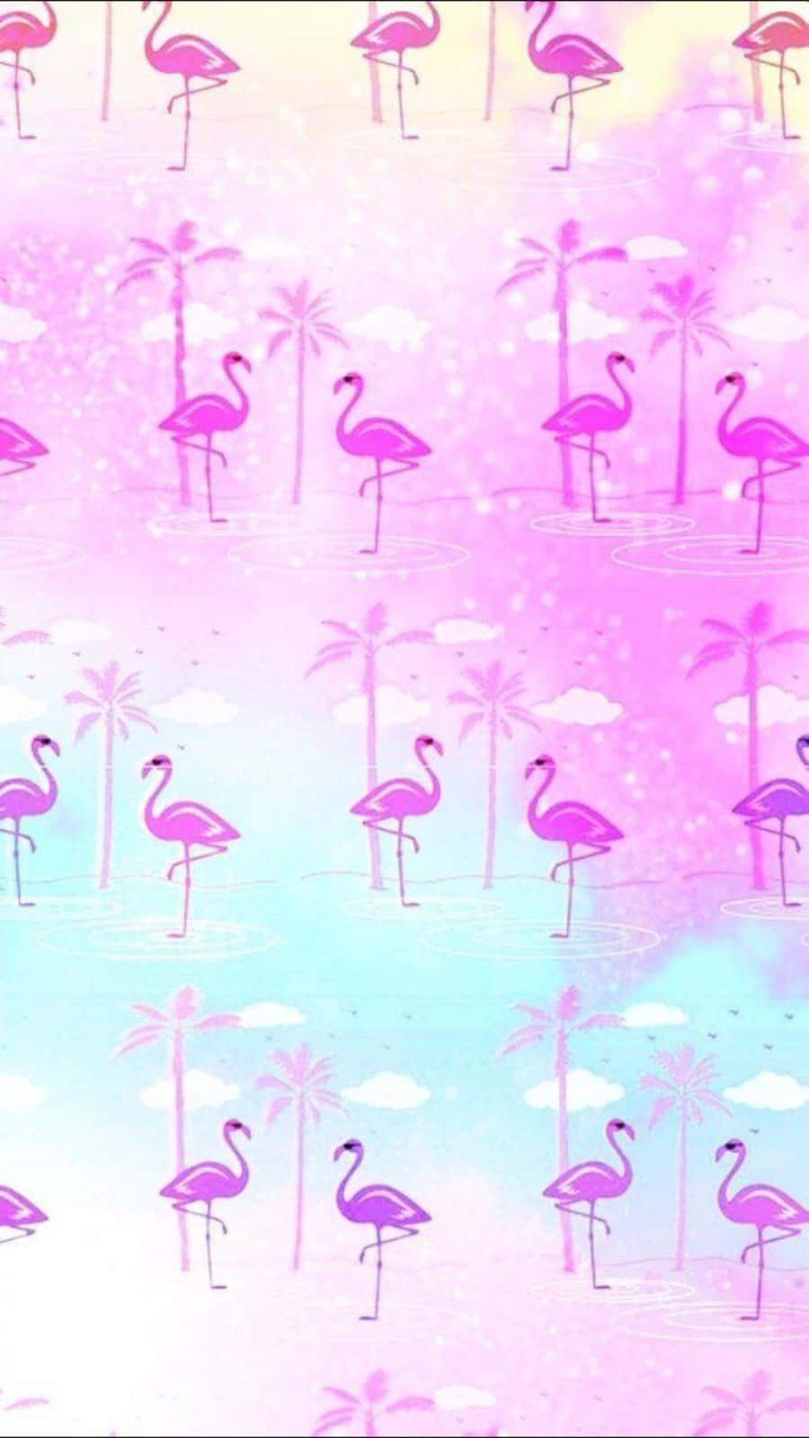 Pink Flamingos, pastel gradient sky, shallow water, HD Phone Wallpaper