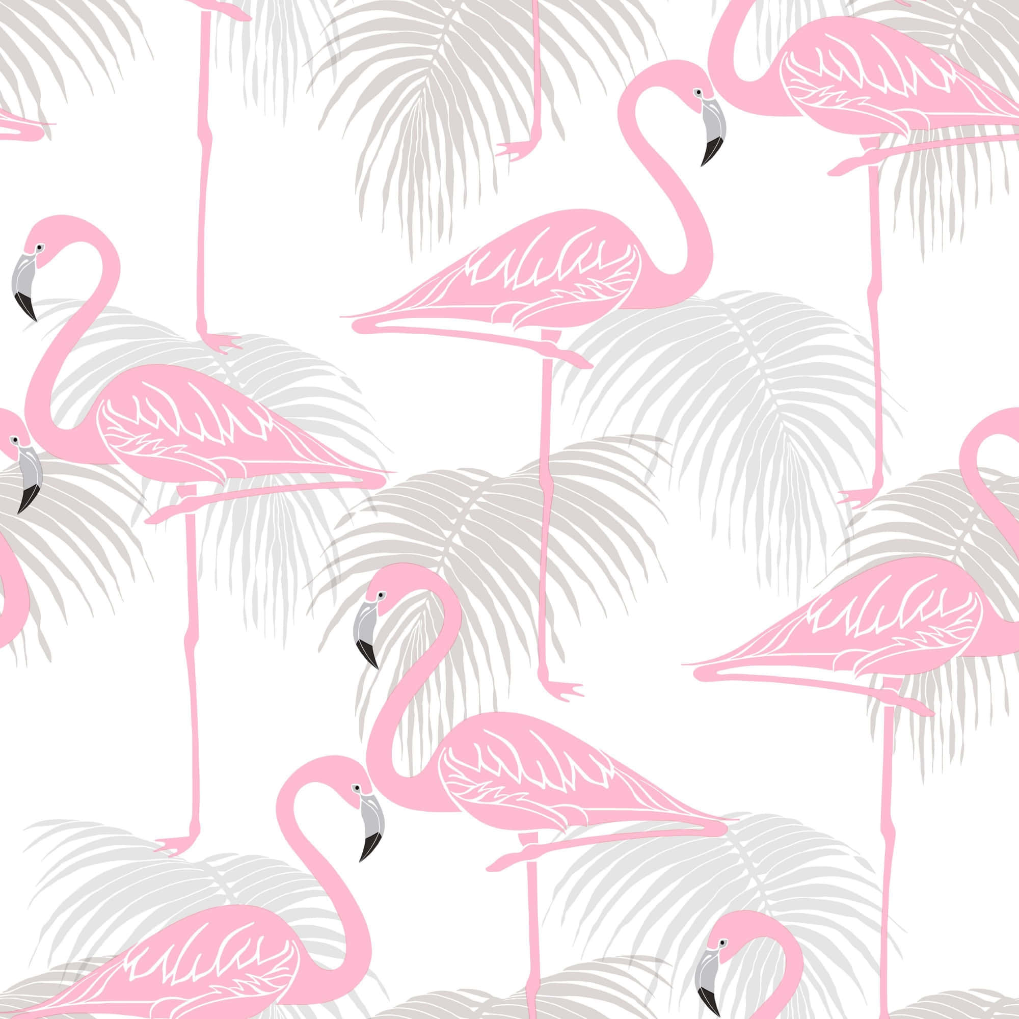 pink flamingos, serene sunset, gray palm fronds, Full HD Desktop Wallpaper