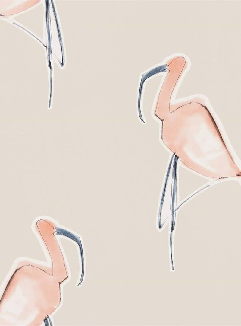 abstract flamingo pattern, watercolor pink ibis birds, dark gray beaks, SD Phone Wallpaper