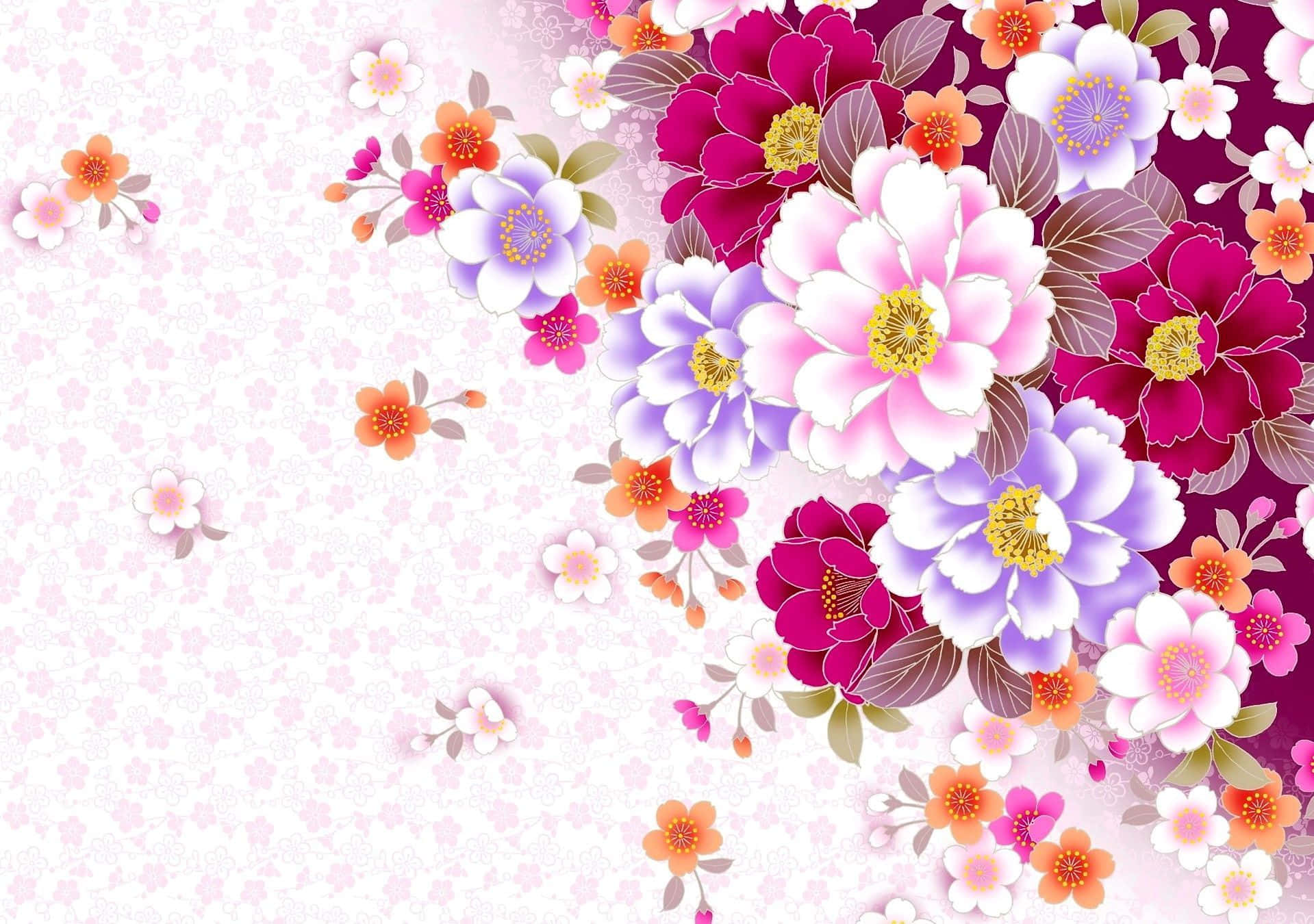pink floral, vibrant cluster of pink purple and orange flowers, yellow centers, HD Desktop Wallpaper