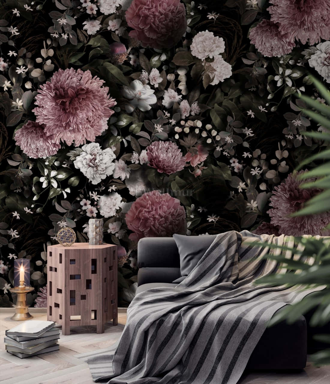 mauve and white peonies, lush greenery, dark floral wallpaper, HD Phone Wallpaper