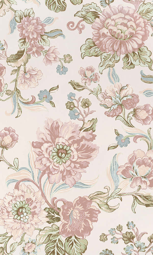 pink peonies, blue accents, cream background, SD Phone Wallpaper