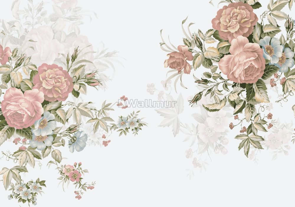pink floral, soft pink roses, blue blossoms, SD Desktop Wallpaper