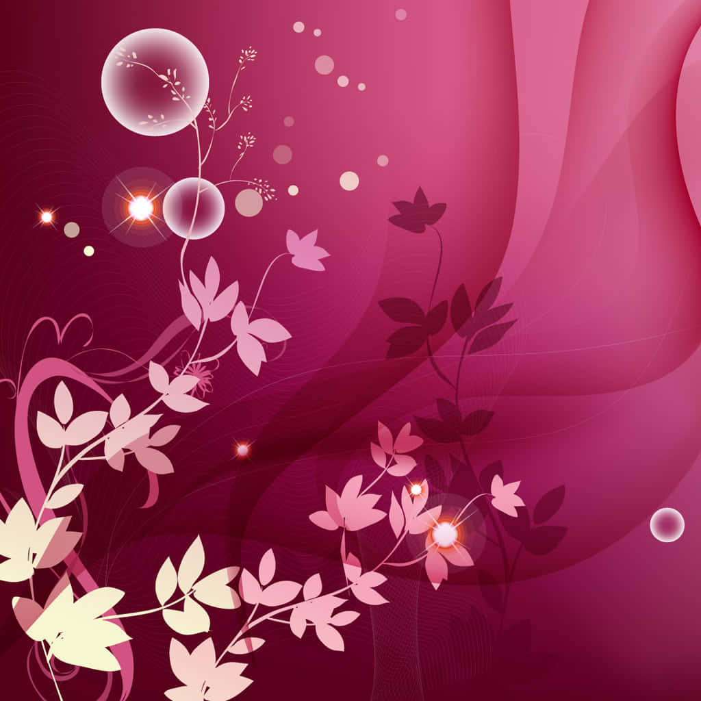 Vibrant magenta background, stylized floral vines, glowing orbs, SD Desktop Wallpaper