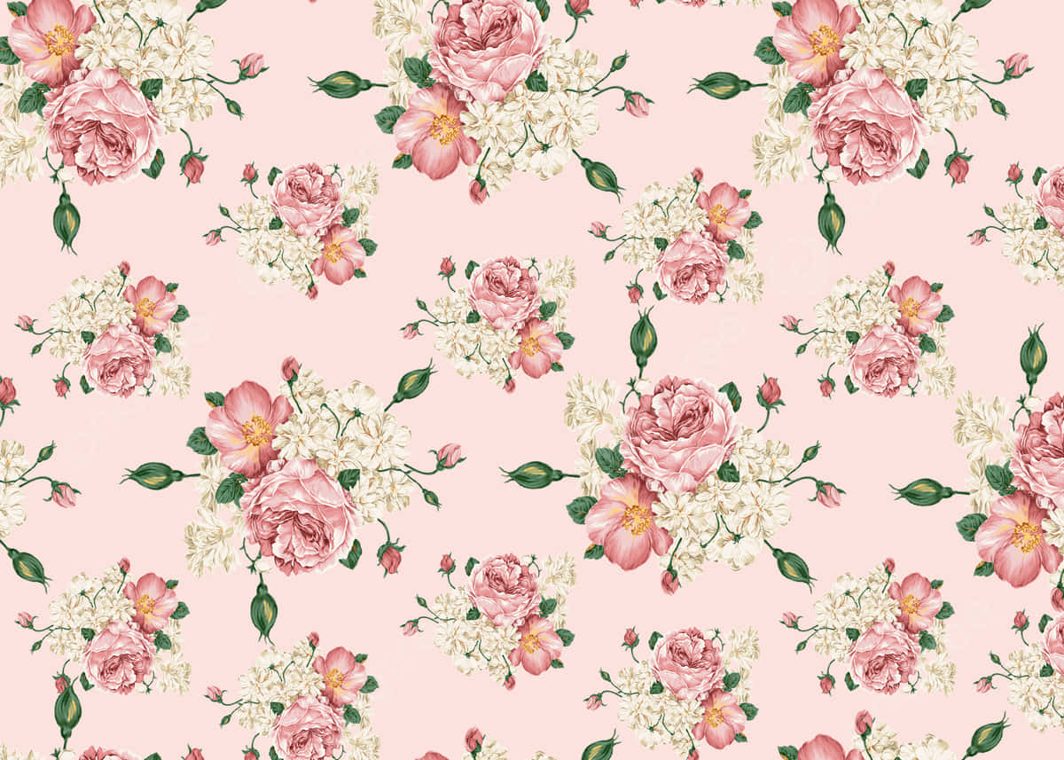pink floral, pink and white roses, green buds, SD Desktop Wallpaper
