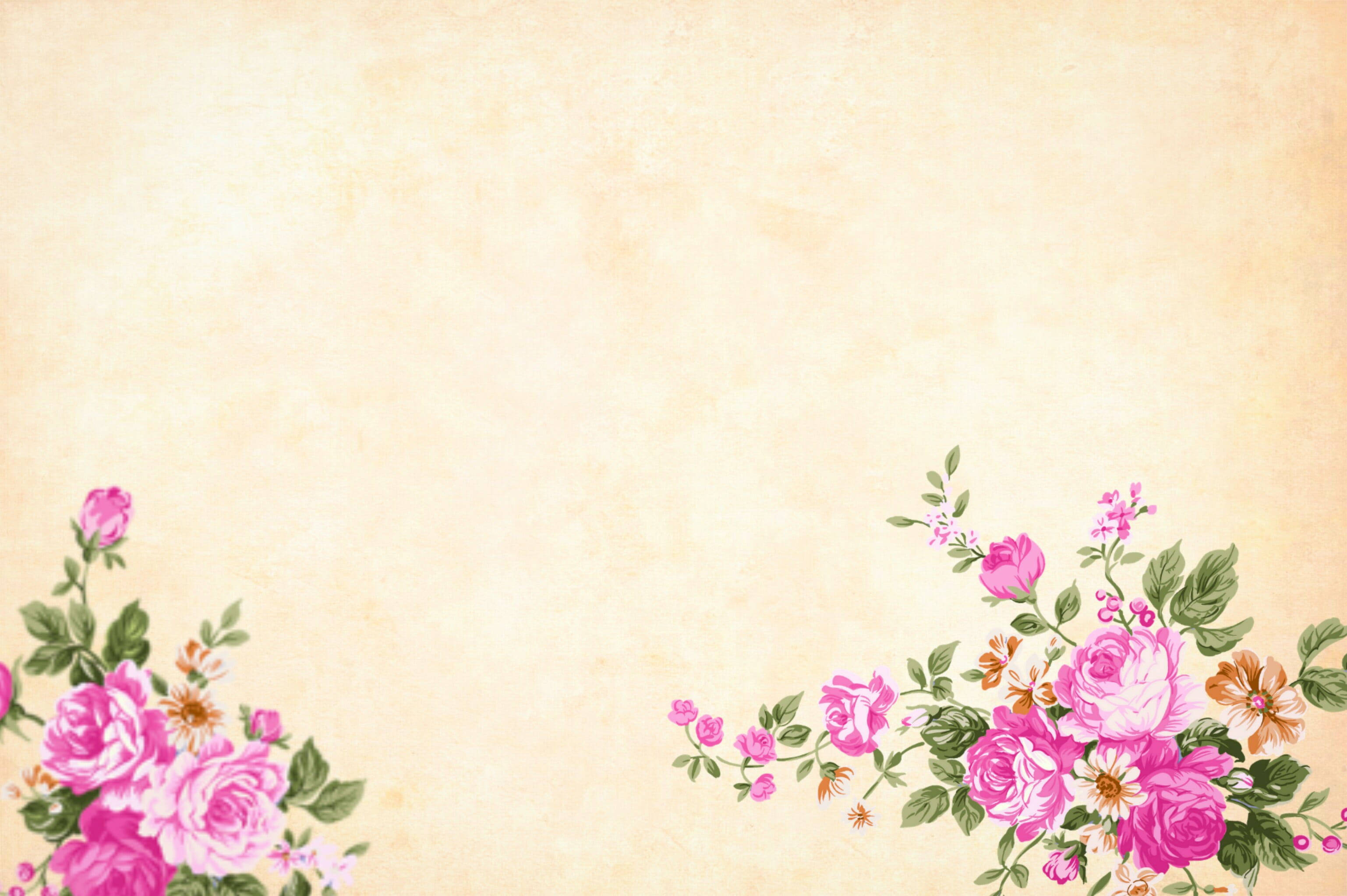 pink roses, green leaves, textured beige paper, 2K Desktop Wallpaper