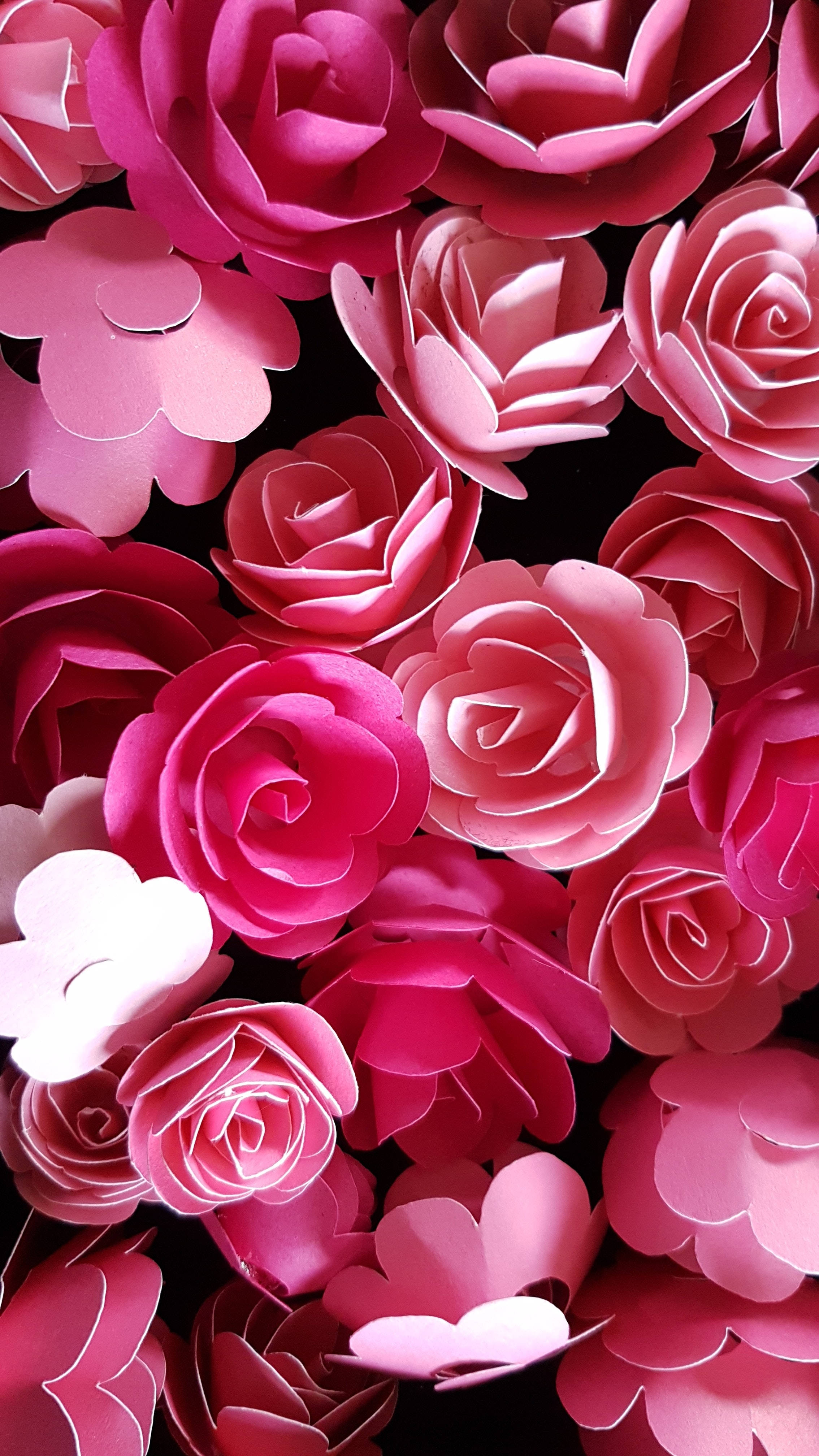 paper roses, vibrant pinks, magentas, 4K Phone Wallpaper
