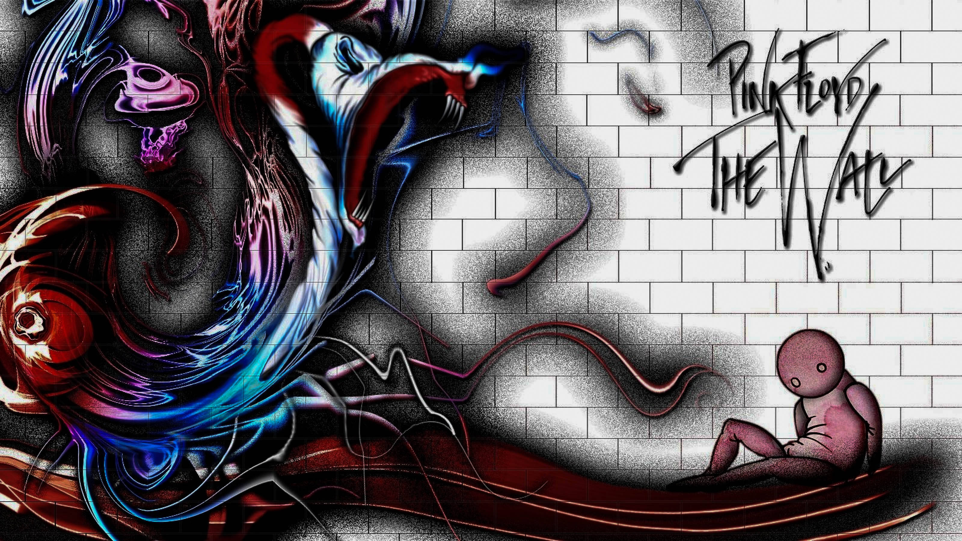 Pink Floyd, The Wall, graffiti mural, 2K Desktop Wallpaper