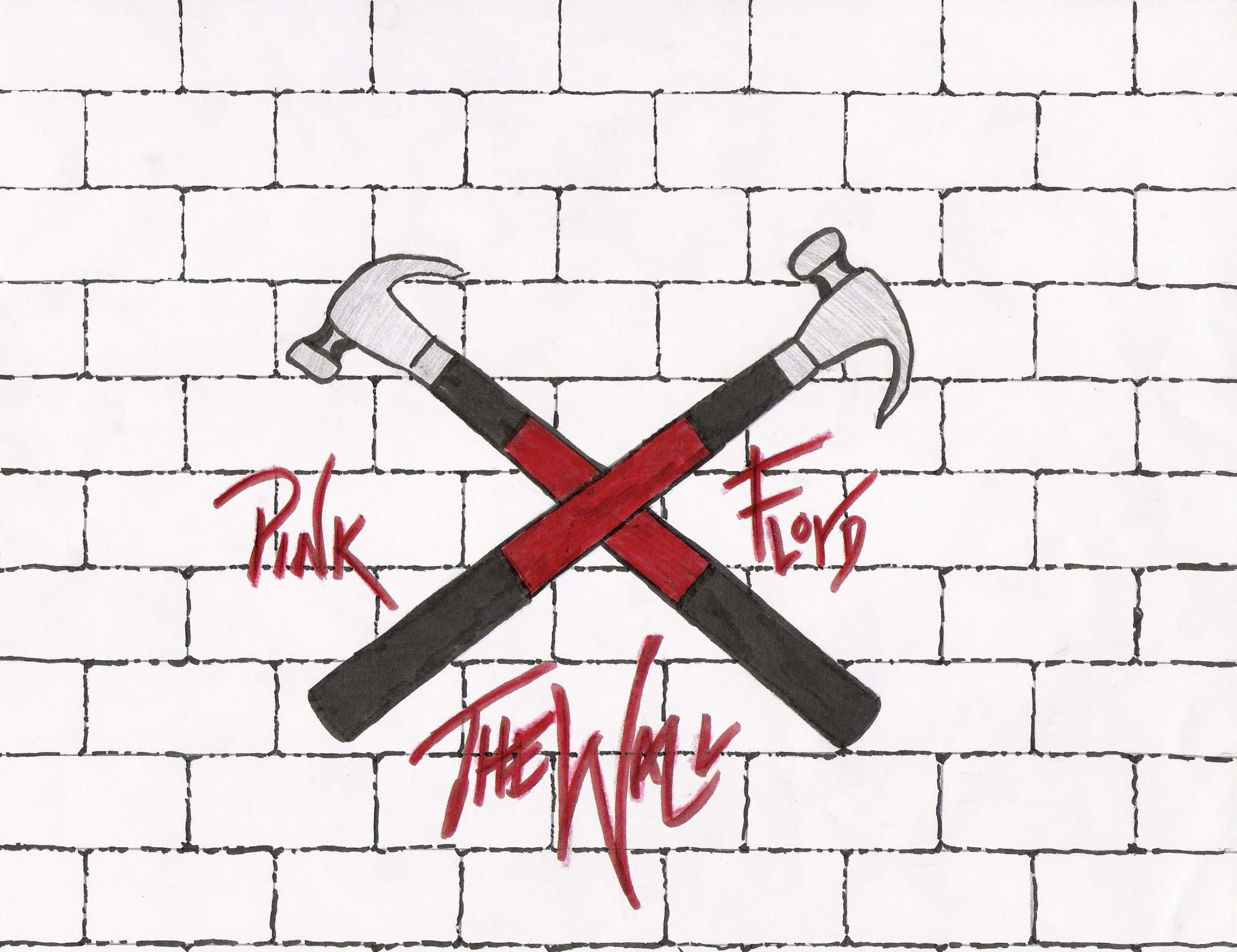 Pink Floyd The Wall, red graffiti text, white brick wall, Full HD Desktop Wallpaper