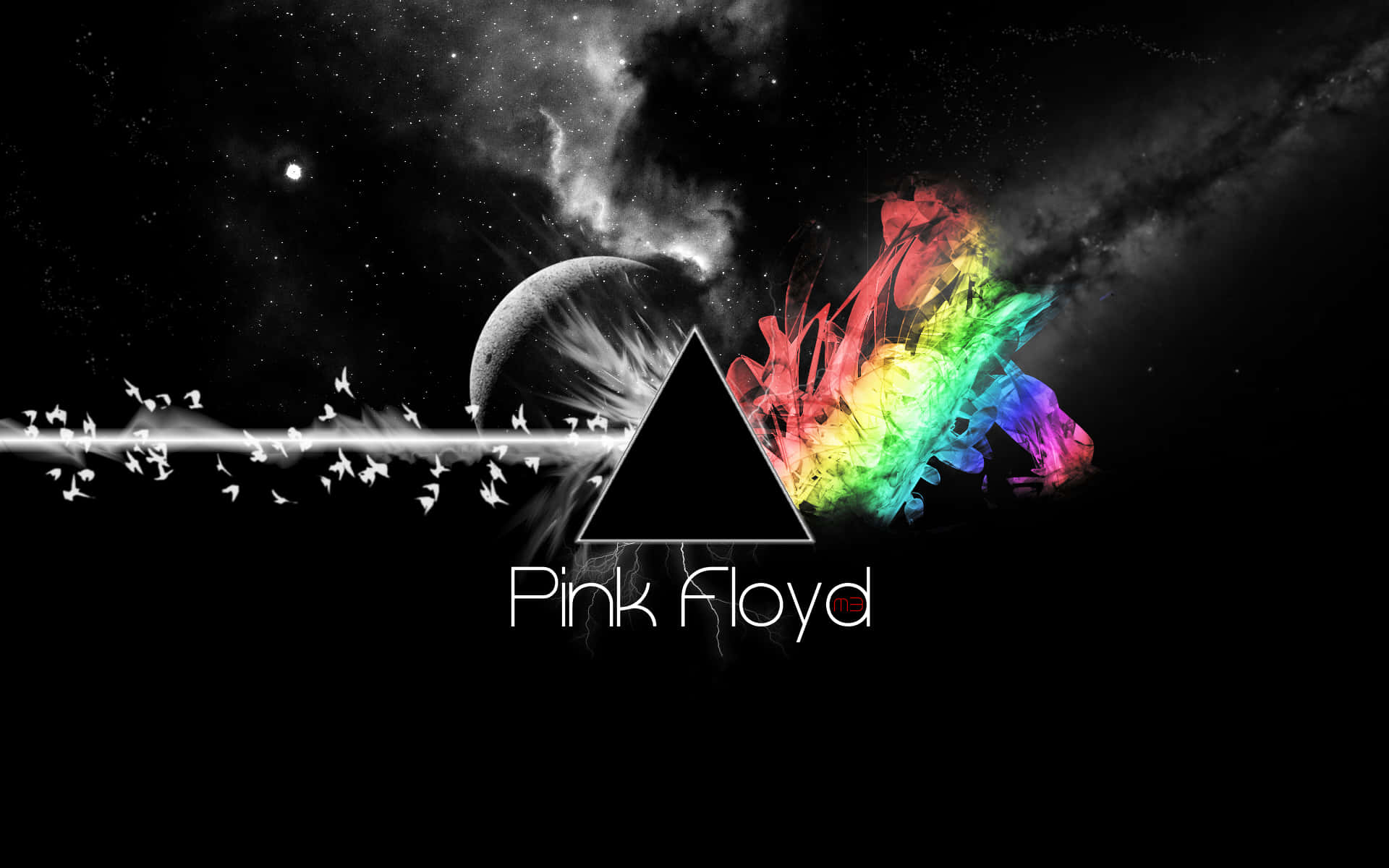 Pink Floyd The Wall, black triangle, rainbow nebula, Full HD Desktop Wallpaper