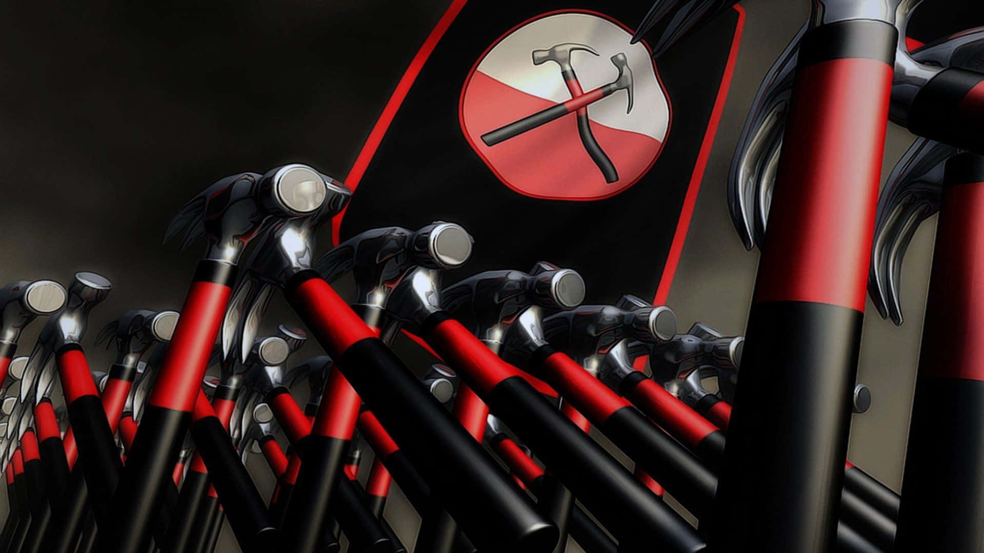 Pink Floyd The Wall, red and black hammers, flag with crossed hammers, Full HD Desktop Wallpaper