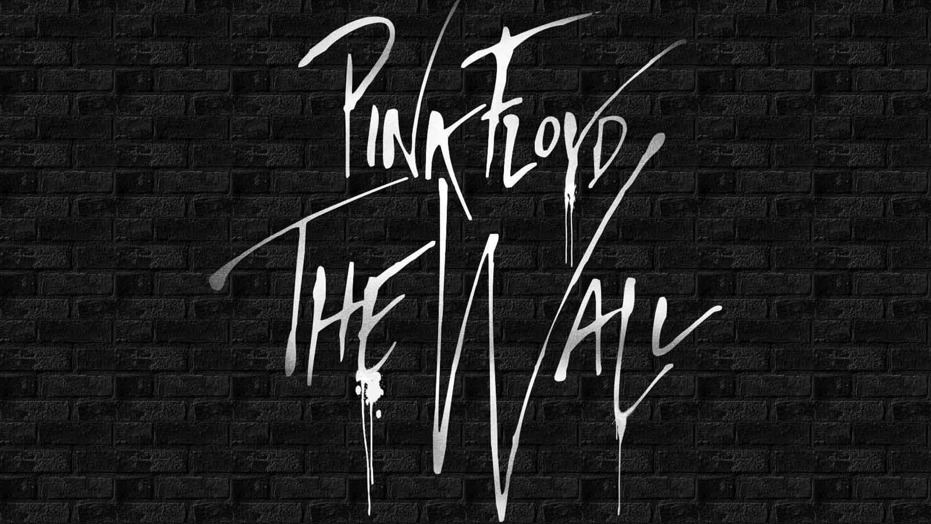 Pink Floyd The Wall, white graffiti-style text, dark textured brick wall, Full HD Desktop Wallpaper