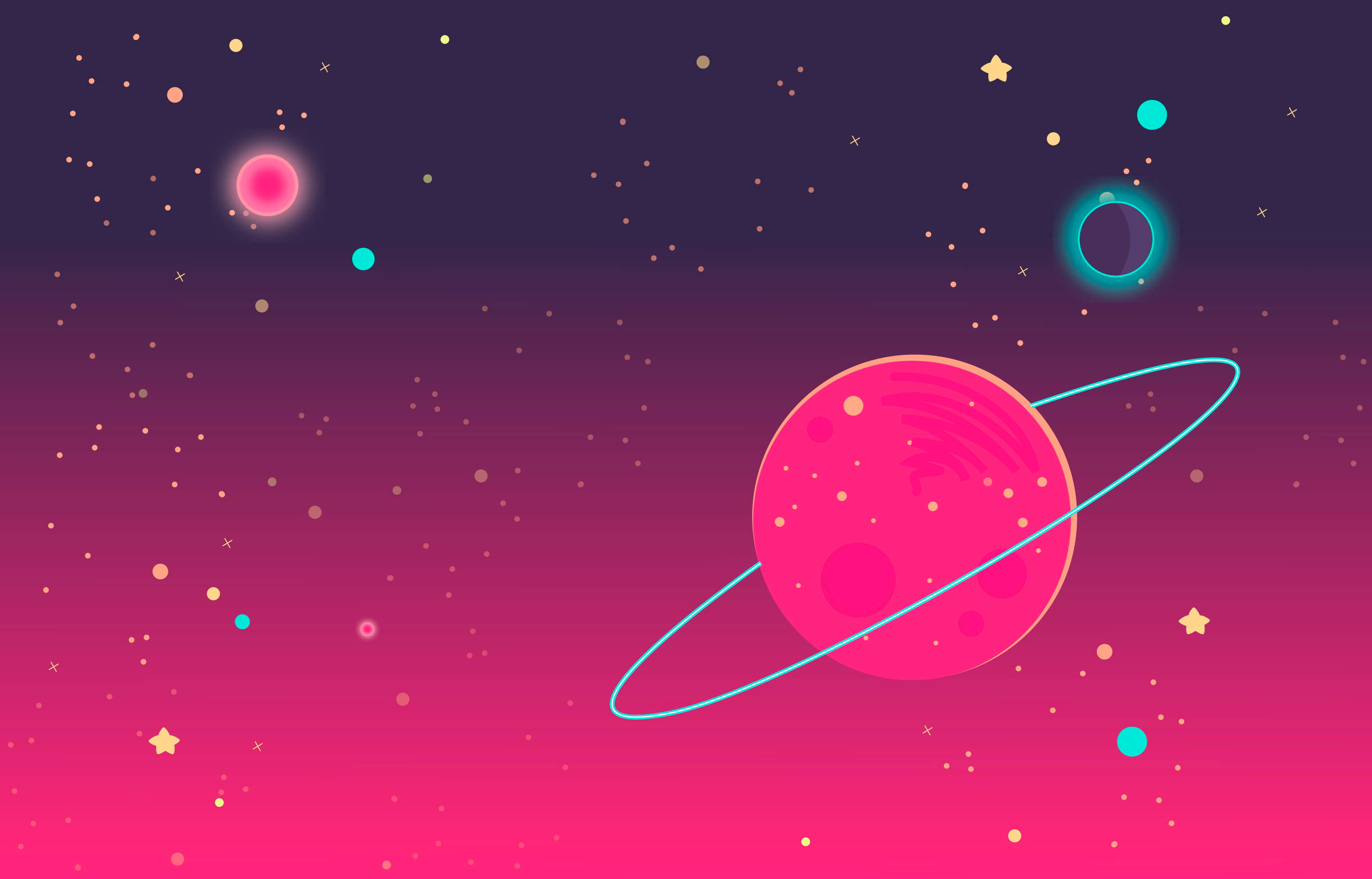 Cute Saturn 4K, vibrant pink planet, glowing ring, 2K Desktop Wallpaper