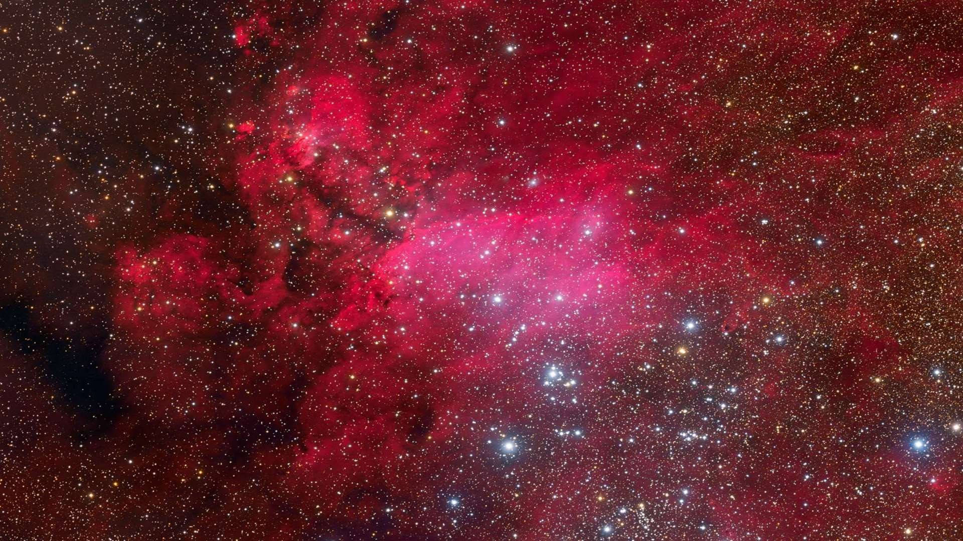 Red and Pink Galaxy, vibrant red nebula, countless stars, Full HD Desktop Wallpaper