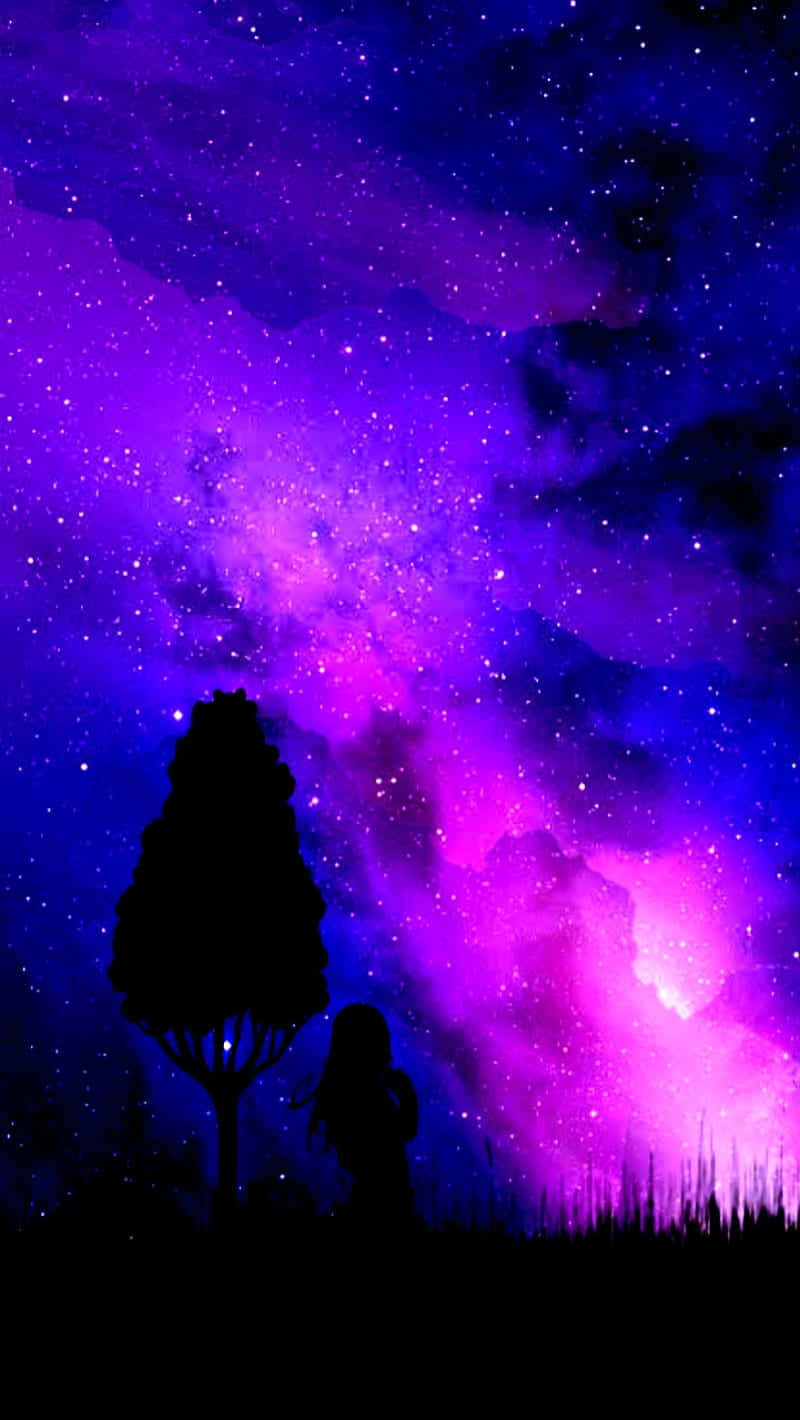 Galaxy Anime, blue and pink, vibrant purple and blue starry night sky, HD Phone Wallpaper