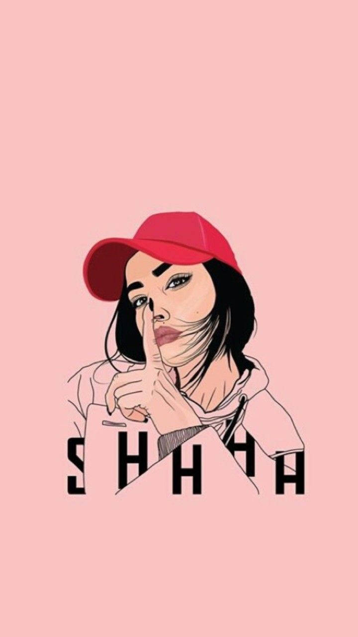 Pink Girl iPhone, minimalist graphic, red cap, HD Phone Wallpaper