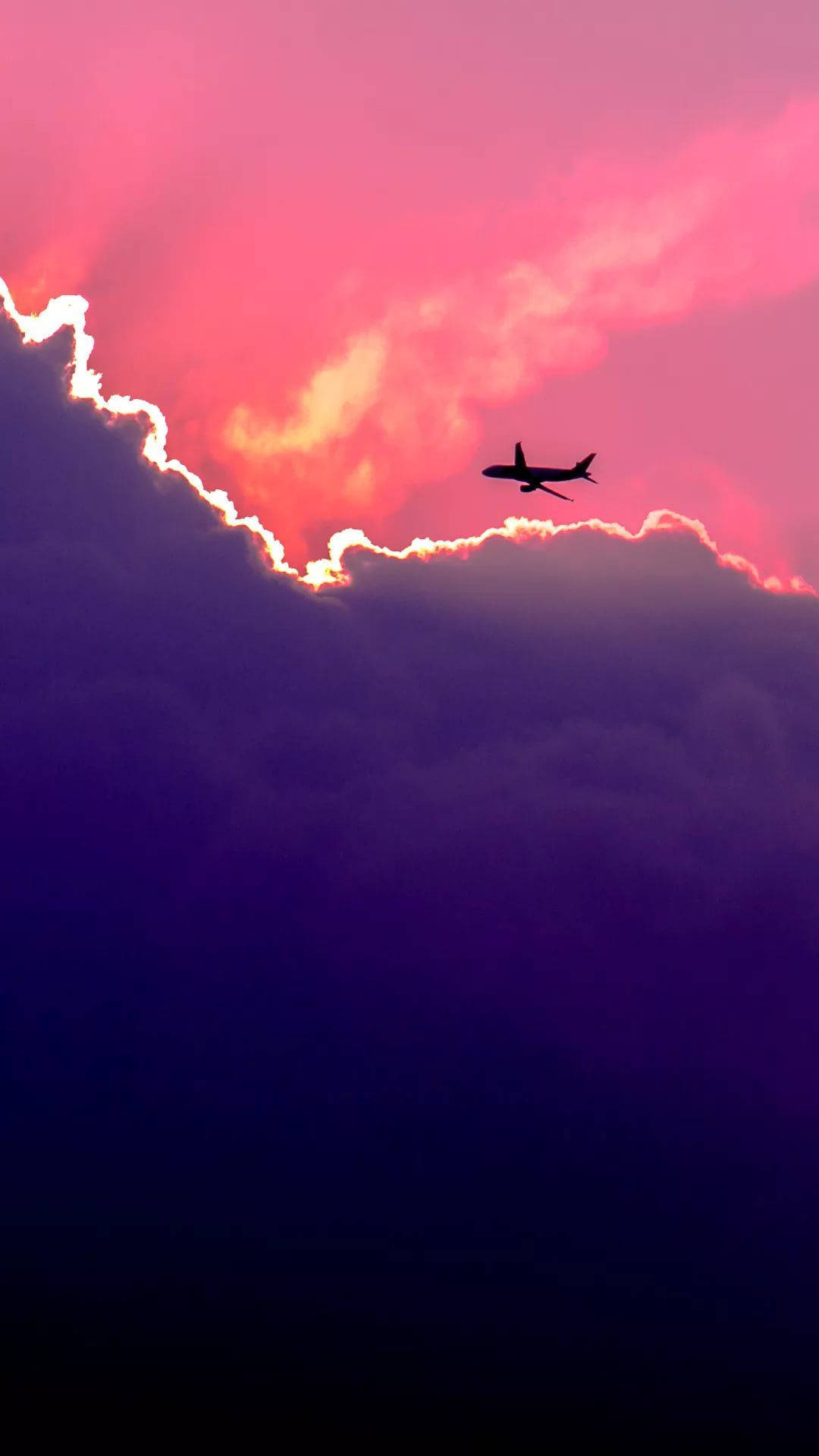Pink Girl iPhone, airplane silhouette, fiery pink, Full HD Phone Wallpaper