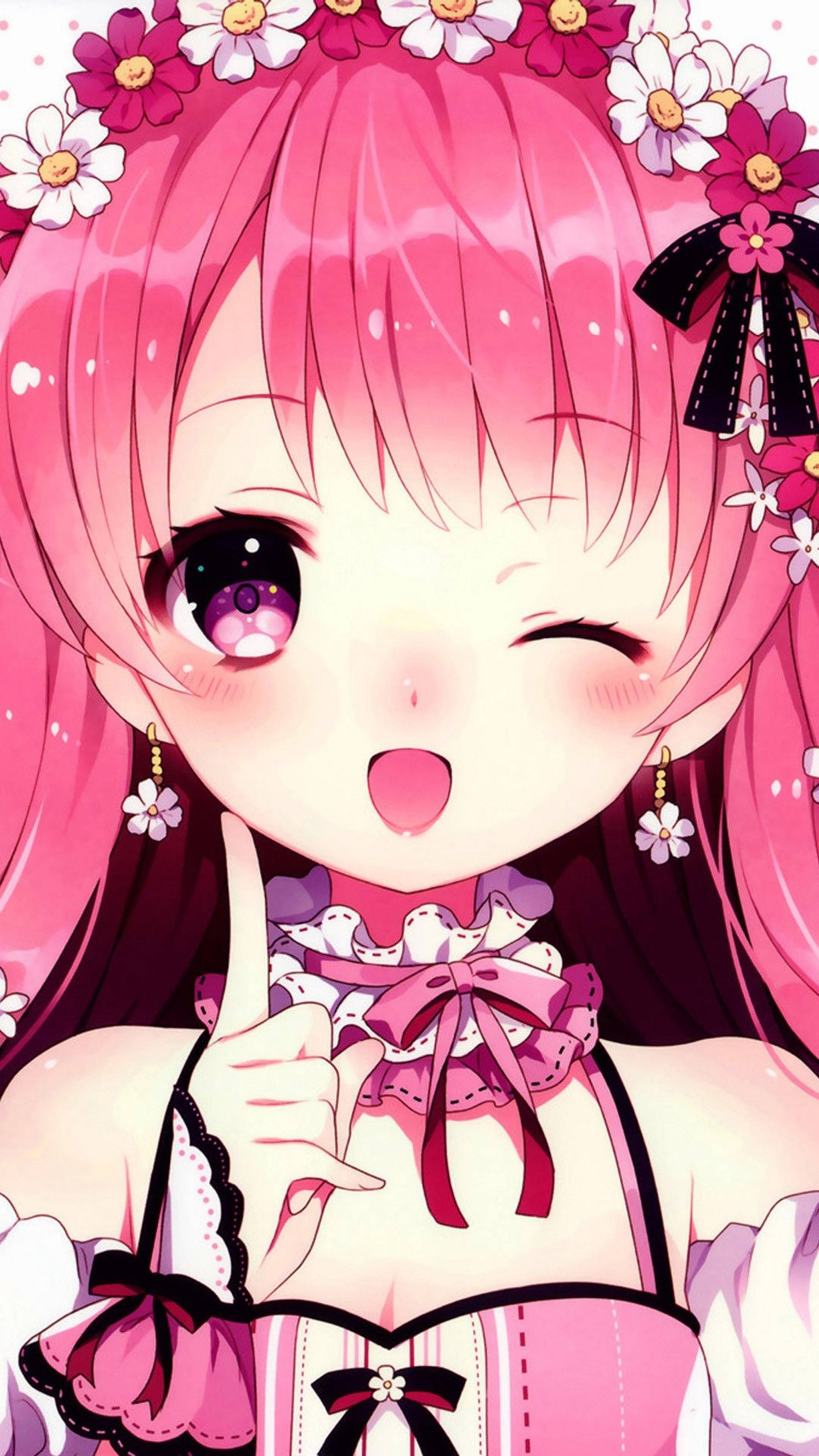 Pink Girl iPhone, anime girl, pink hair, 4K Phone Wallpaper