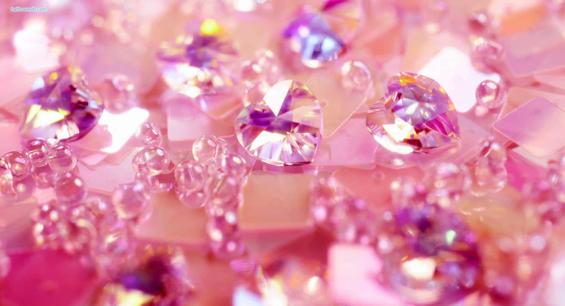 pink girly, sparkling pink, purple heart-shaped crystals, Full HD Desktop Wallpaper