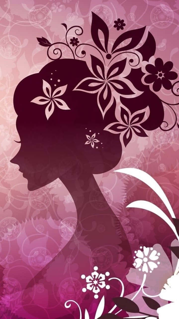 woman's silhouette, floral patterns, gradient purple background, HD Phone Wallpaper