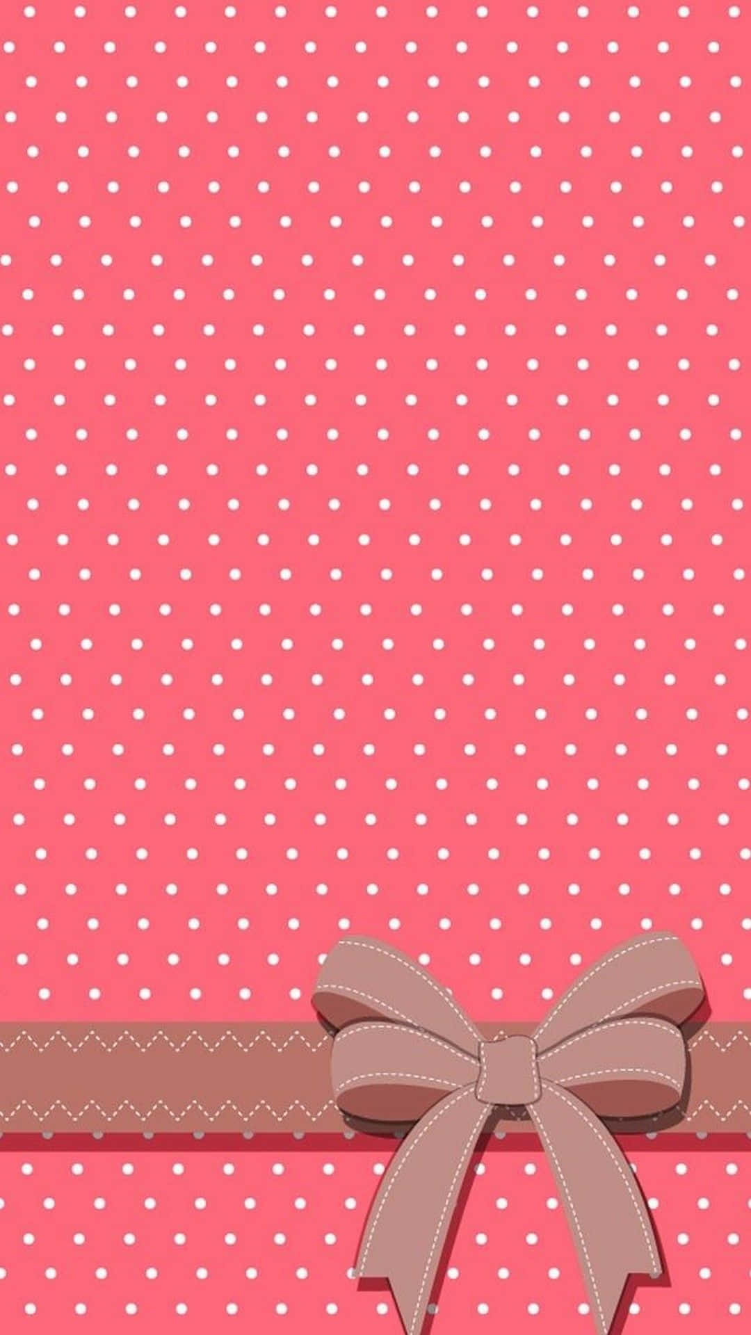 pink polka dot, brown ribbon, bow, Full HD Phone Wallpaper