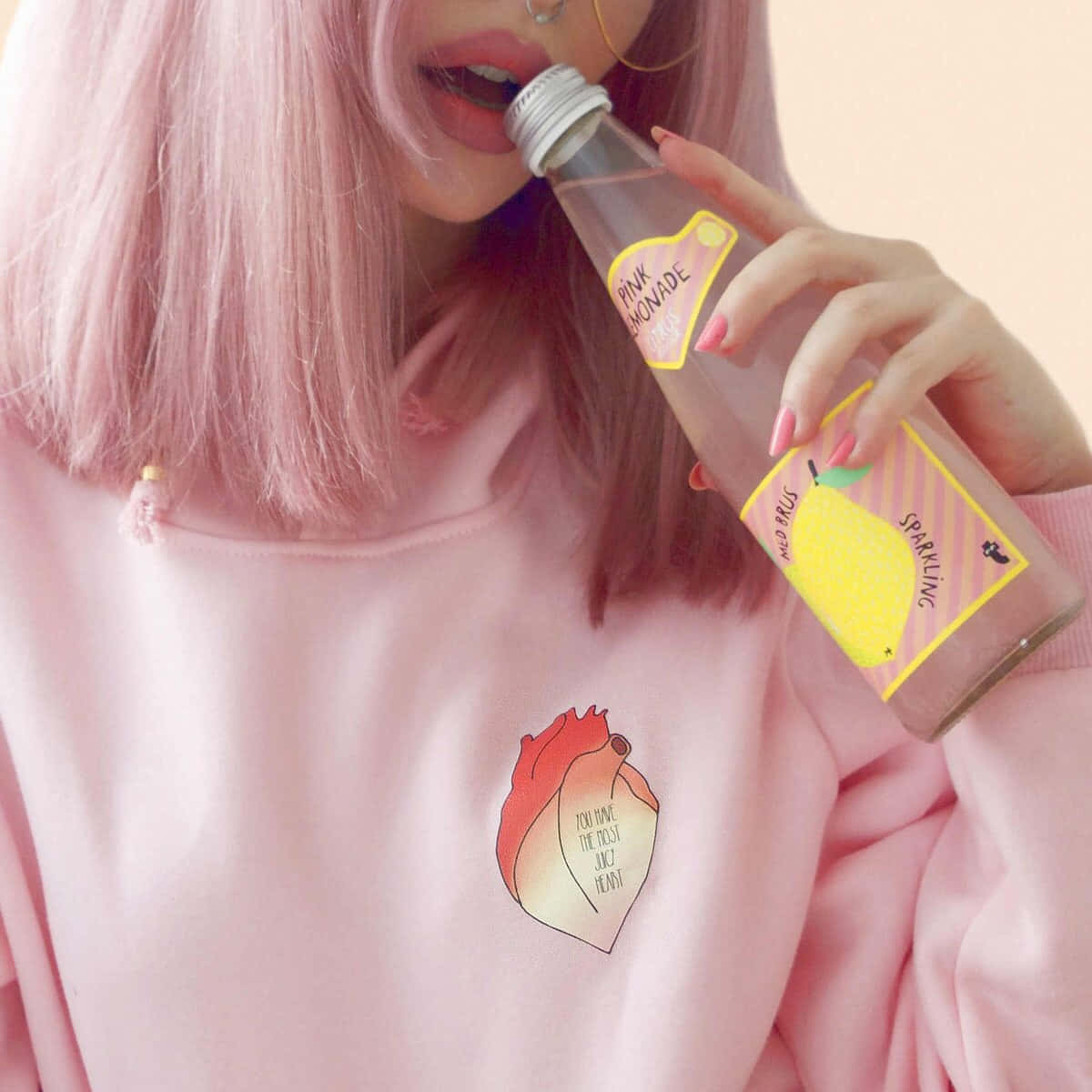 pink hair, pink lemonade, glass bottle, SD Desktop Wallpaper