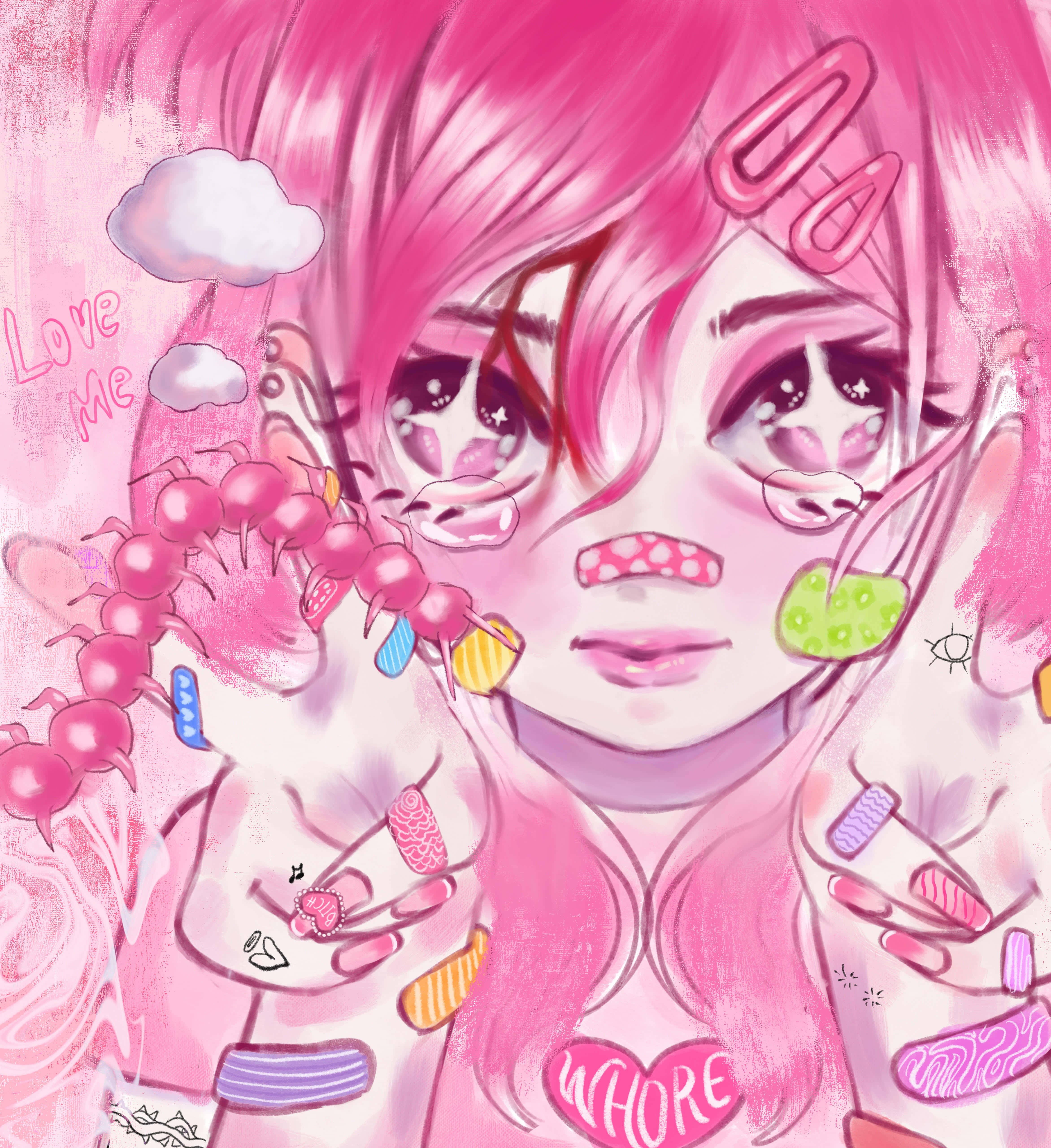 Pink Pfp Sparkling Girl, pink hair, candy-themed accessories, 5K Phone Wallpaper