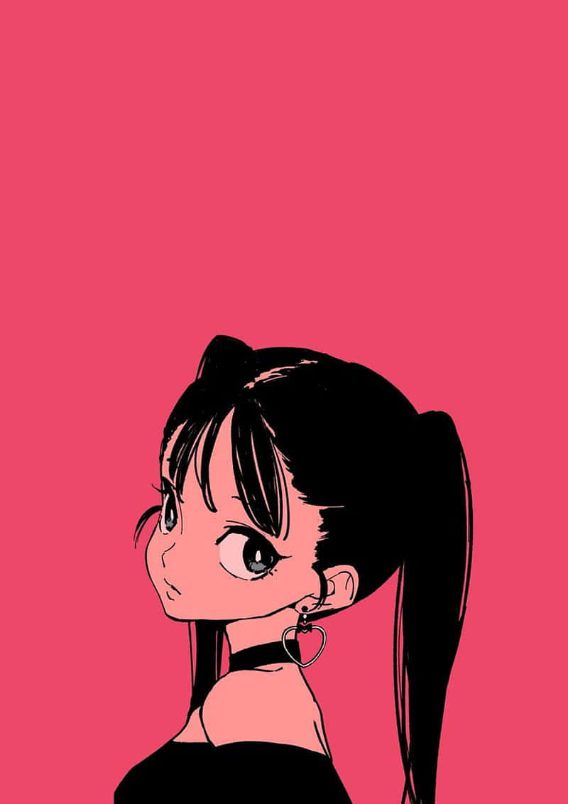 retro anime girl, black hair, ponytail, SD Phone Wallpaper
