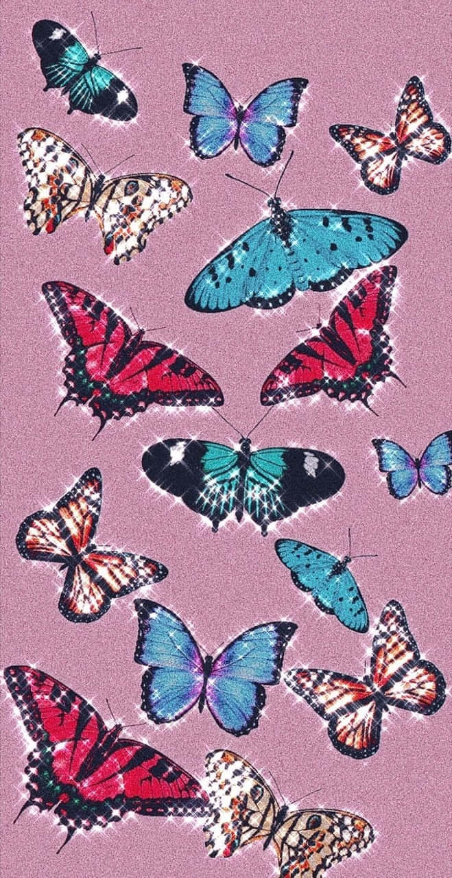 Pink Glitter Butterfly, glittery pink background, vibrant butterflies, HD Phone Wallpaper