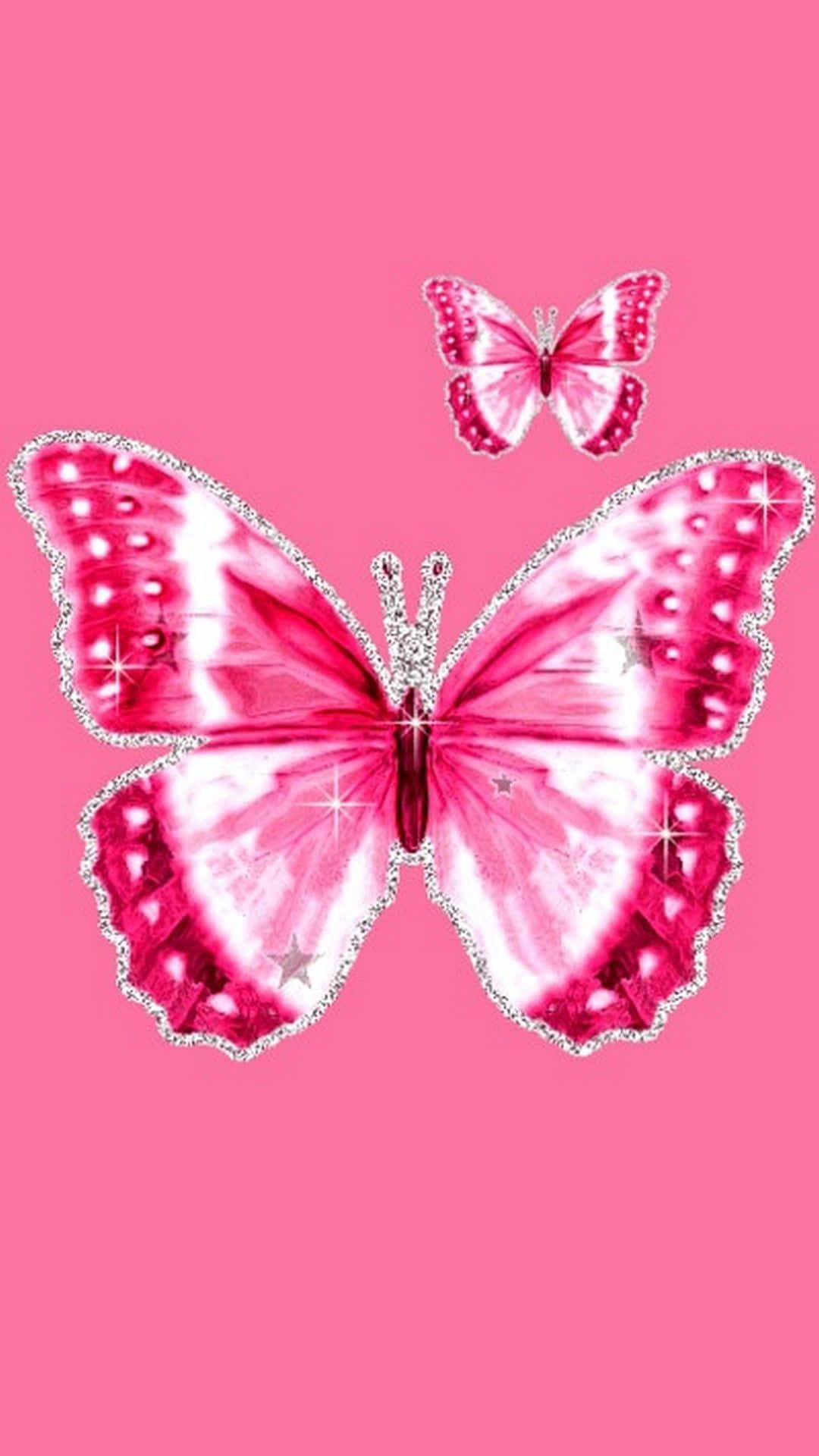 Pink Glitter Butterfly, glittering pink butterflies, star accents, Full HD Phone Wallpaper