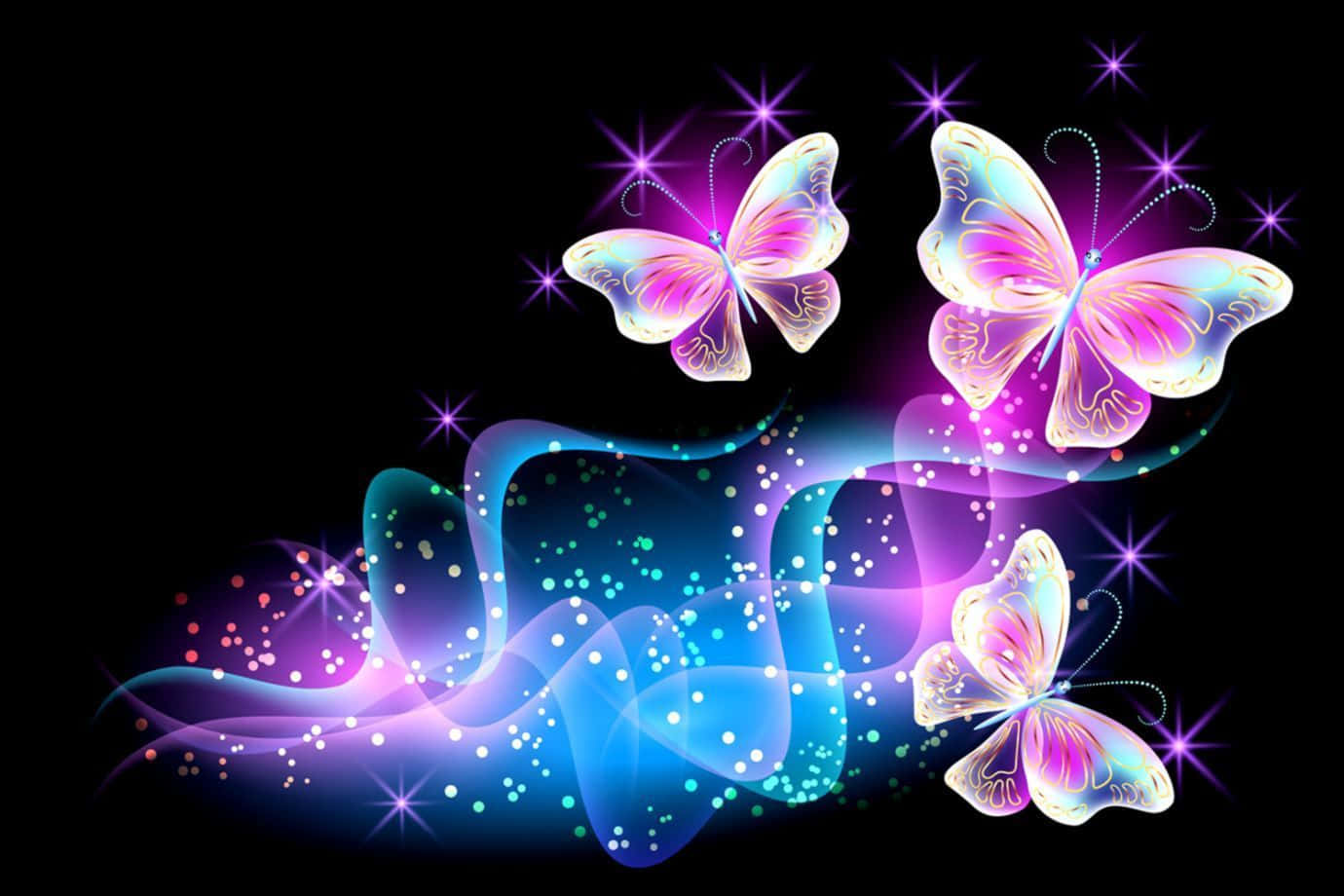 pink glitter butterfly, glowing iridescent butterflies, sparkling trails, HD Desktop Wallpaper