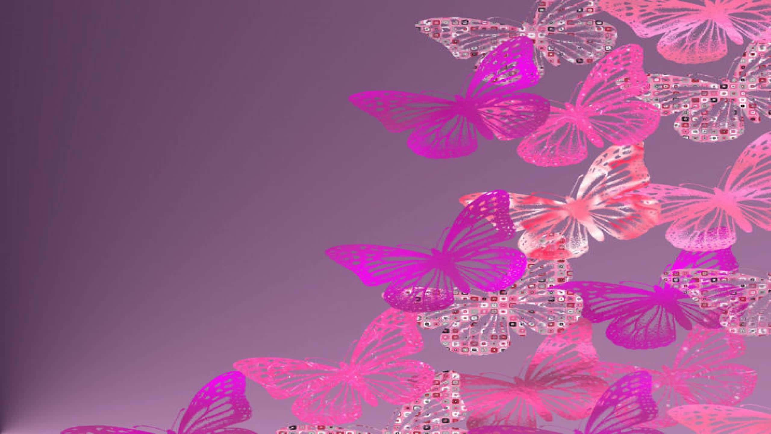 pink glitter butterfly, sunset sky, vibrant pink butterflies, 2K Desktop Wallpaper