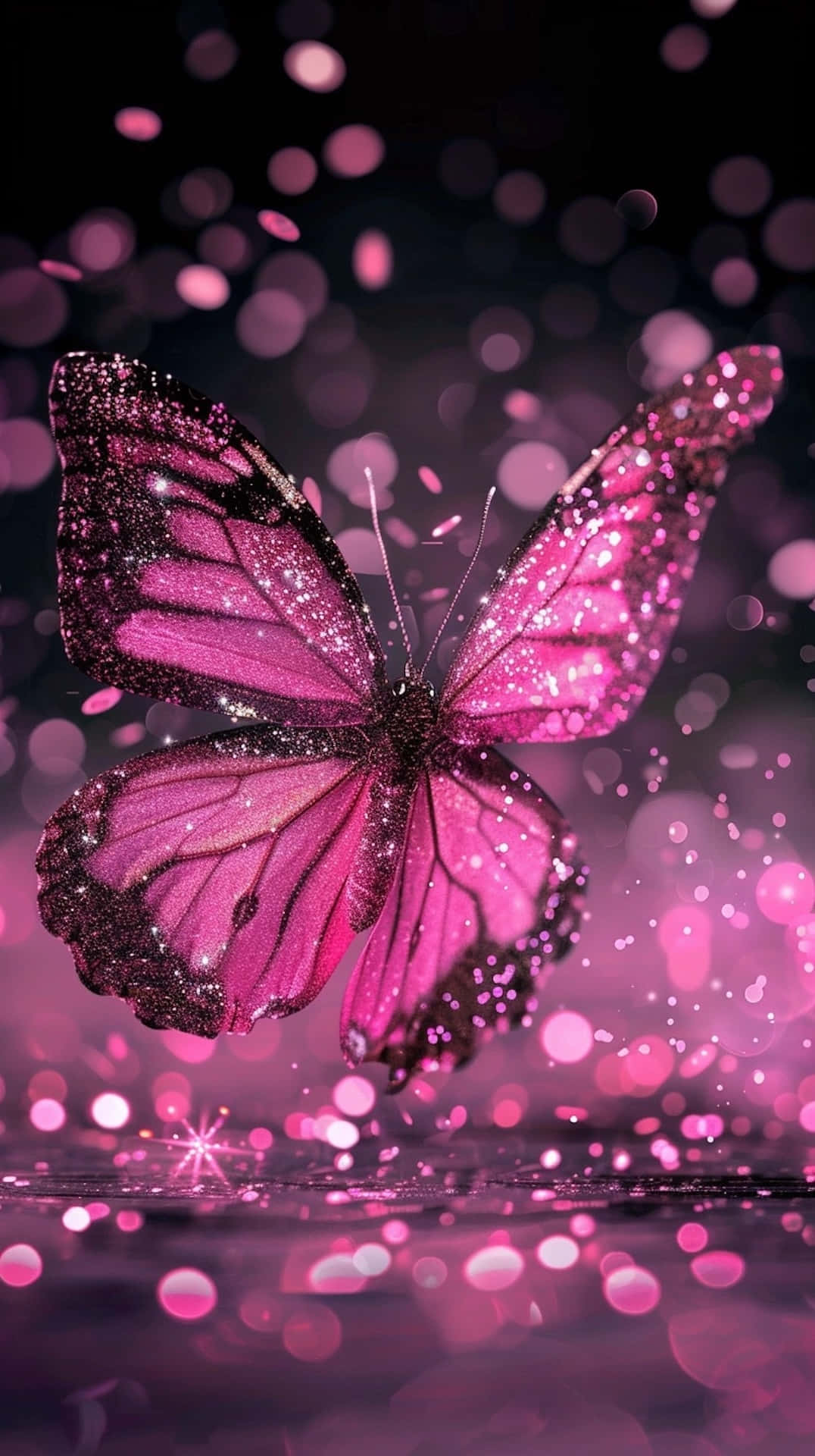 Sparkling Pink Butterfly, glittering pink butterfly, dark edges, Full HD Phone Wallpaper