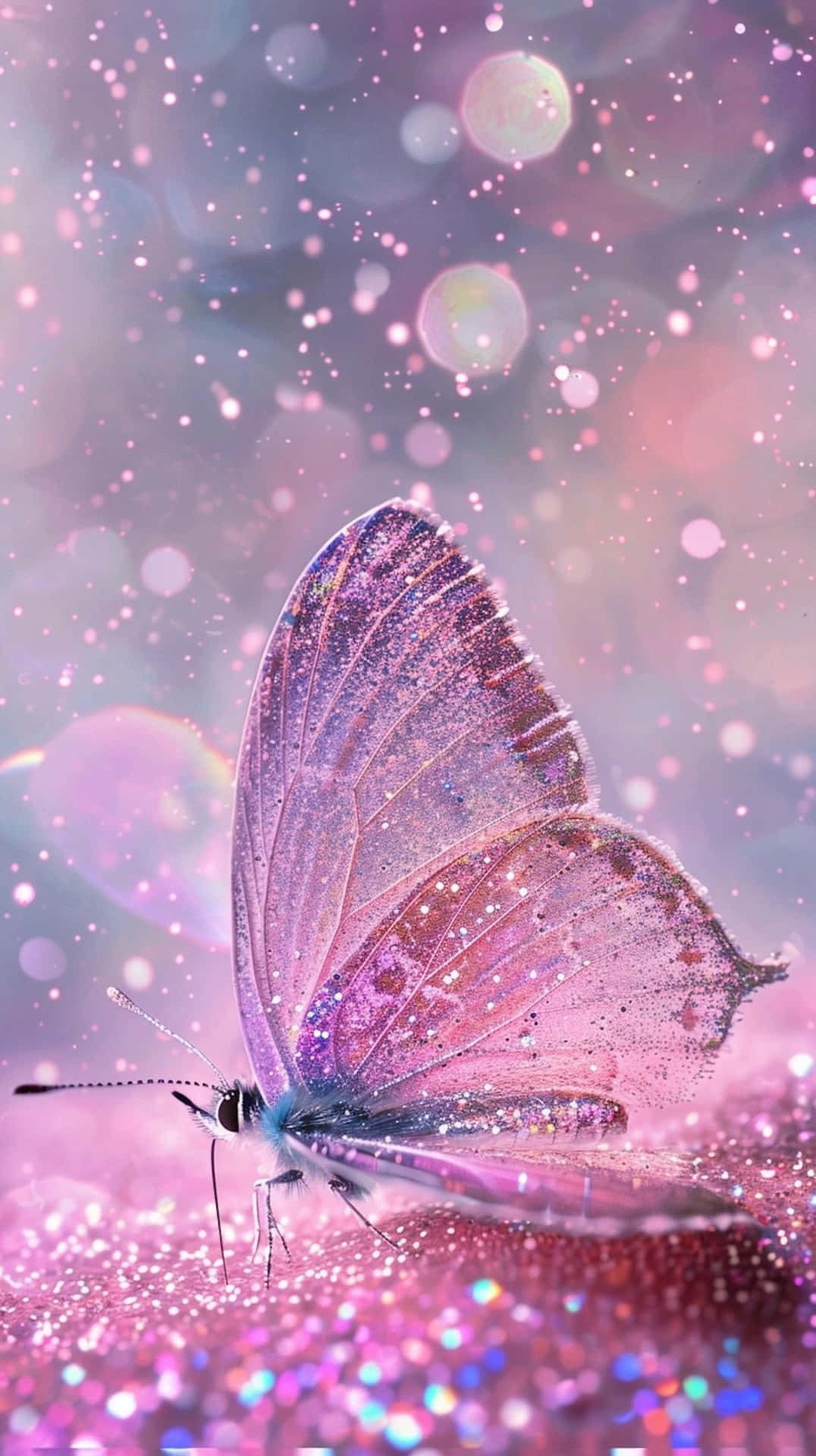 Sparkling Pink Butterfly Fantasy, glittering purple butterfly, sparkling pink surface, Full HD Phone Wallpaper