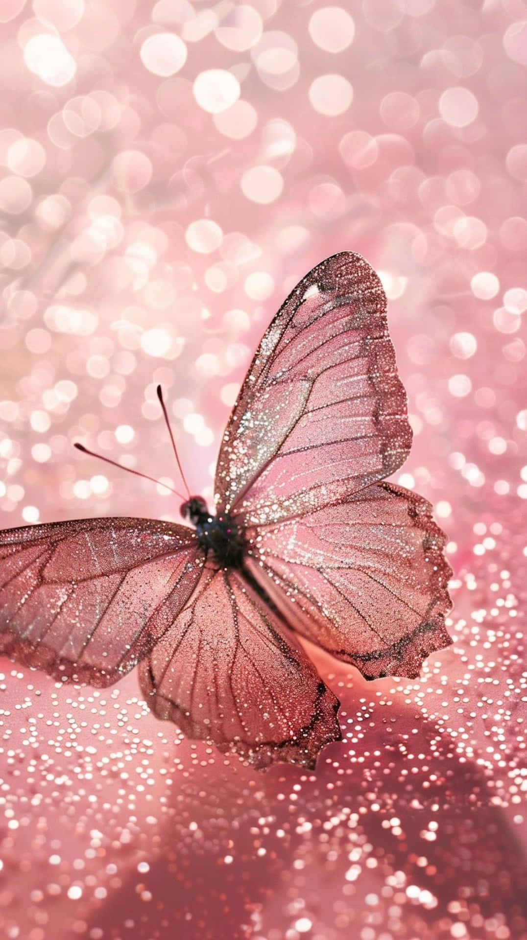 sparkling pink butterfly, glittering wings, sparkling pink surface, Full HD Phone Wallpaper