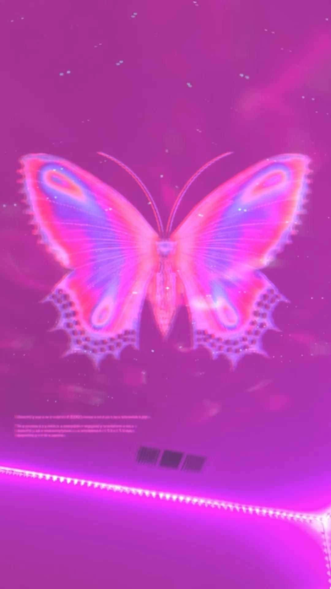 vibrant pink butterfly, glowing neon butterfly, iridescent wings, Full HD Phone Wallpaper