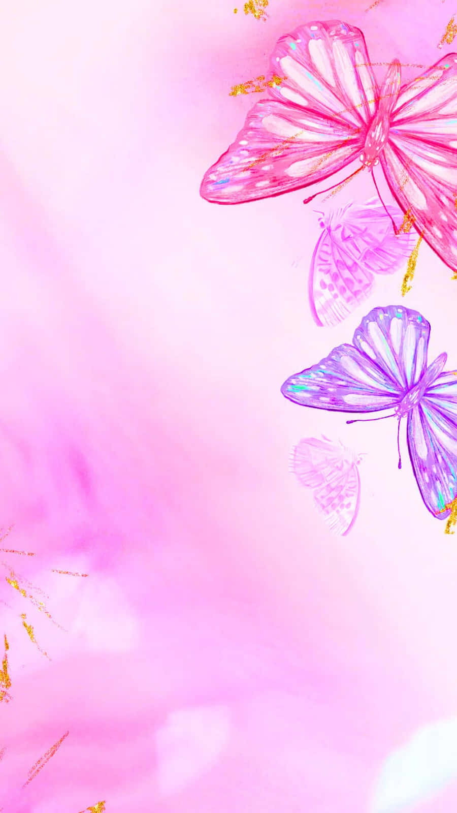 pink butterflies, soft watercolor pink gradient background, gold accents, HD Phone Wallpaper