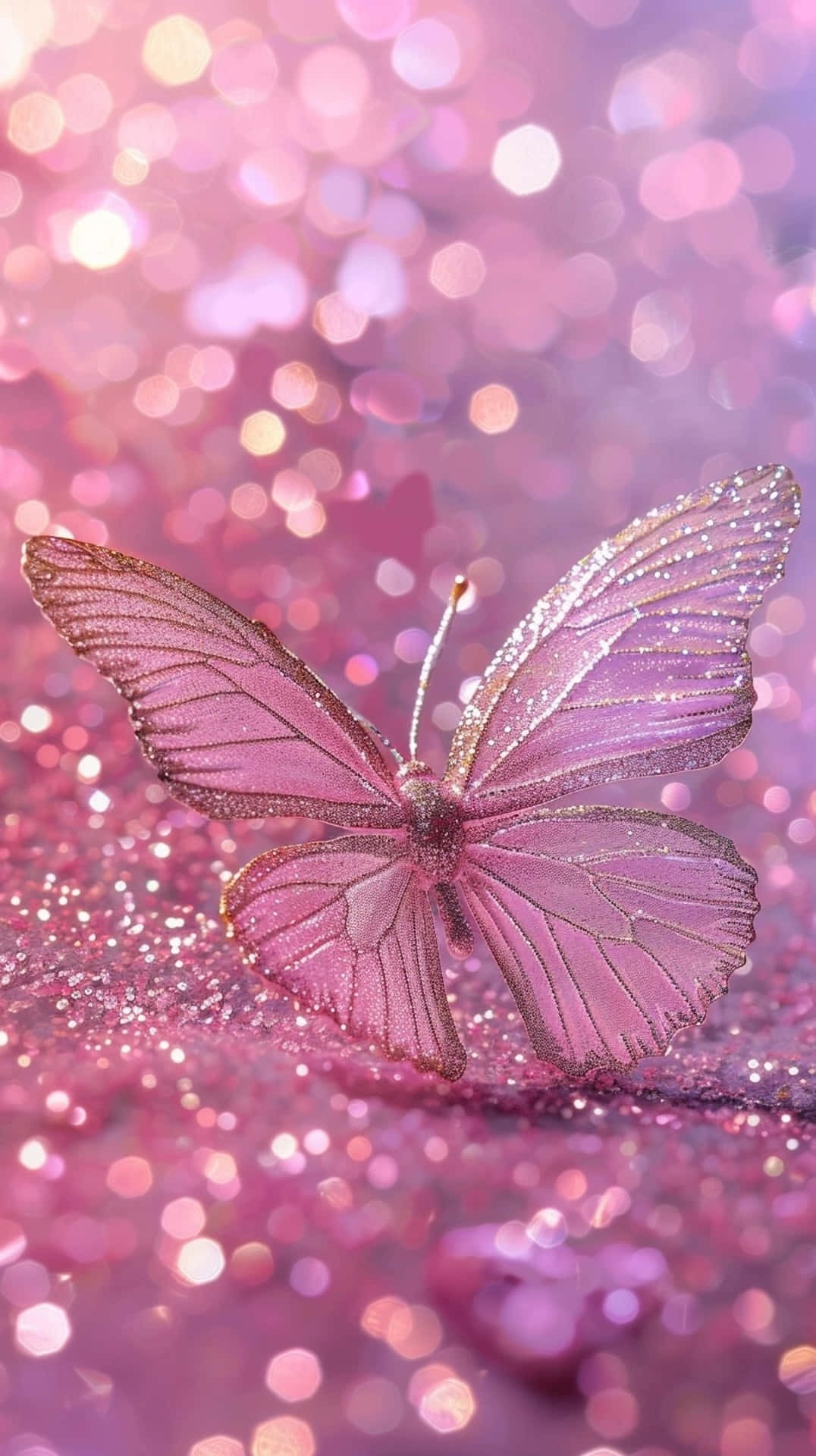 Pink Glitter Butterfly, glittering wings, sparkling pink surface, Full HD Phone Wallpaper