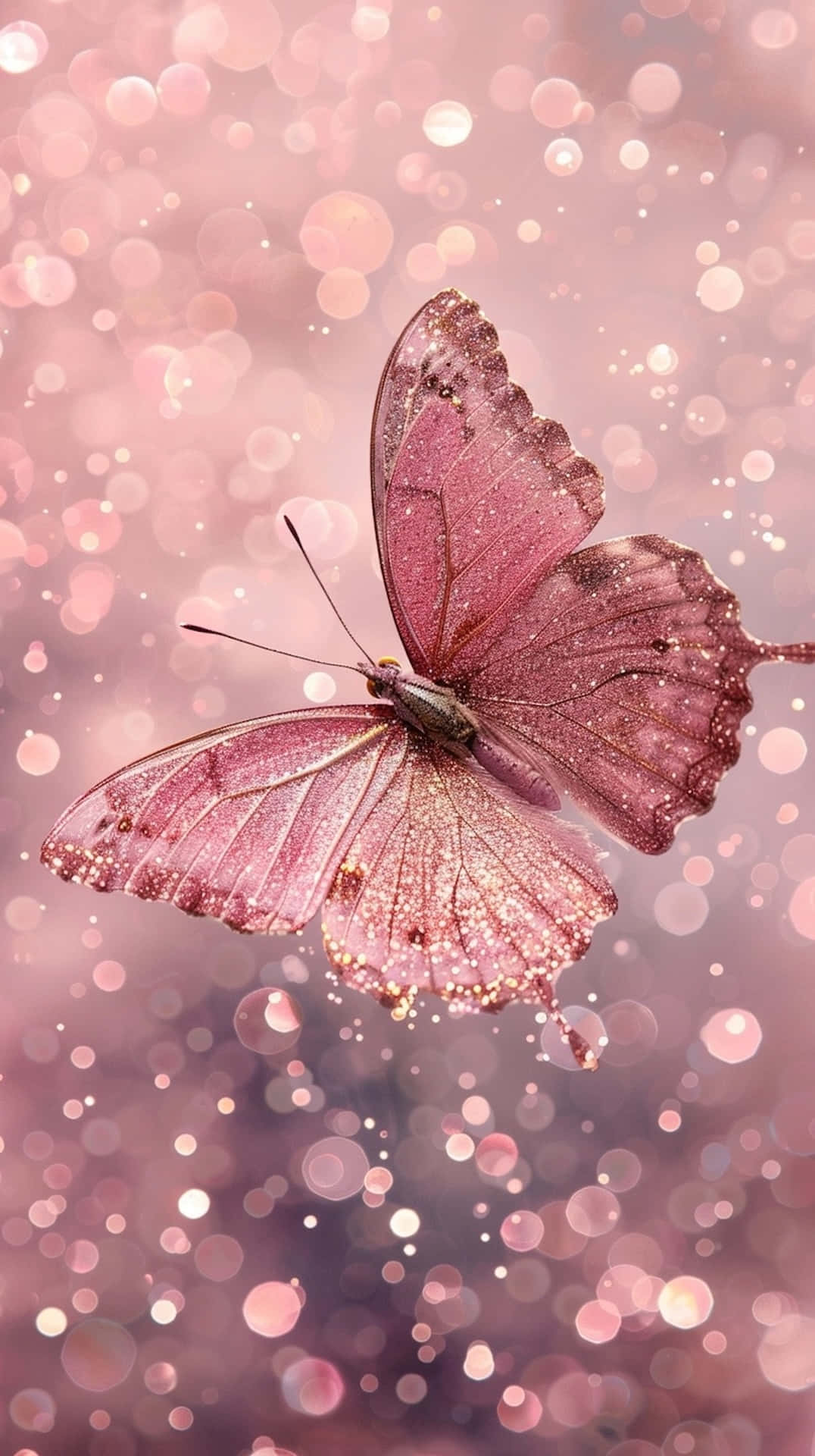 sparkling pink butterfly, bokeh background, soft pink sparkles, Full HD Phone Wallpaper